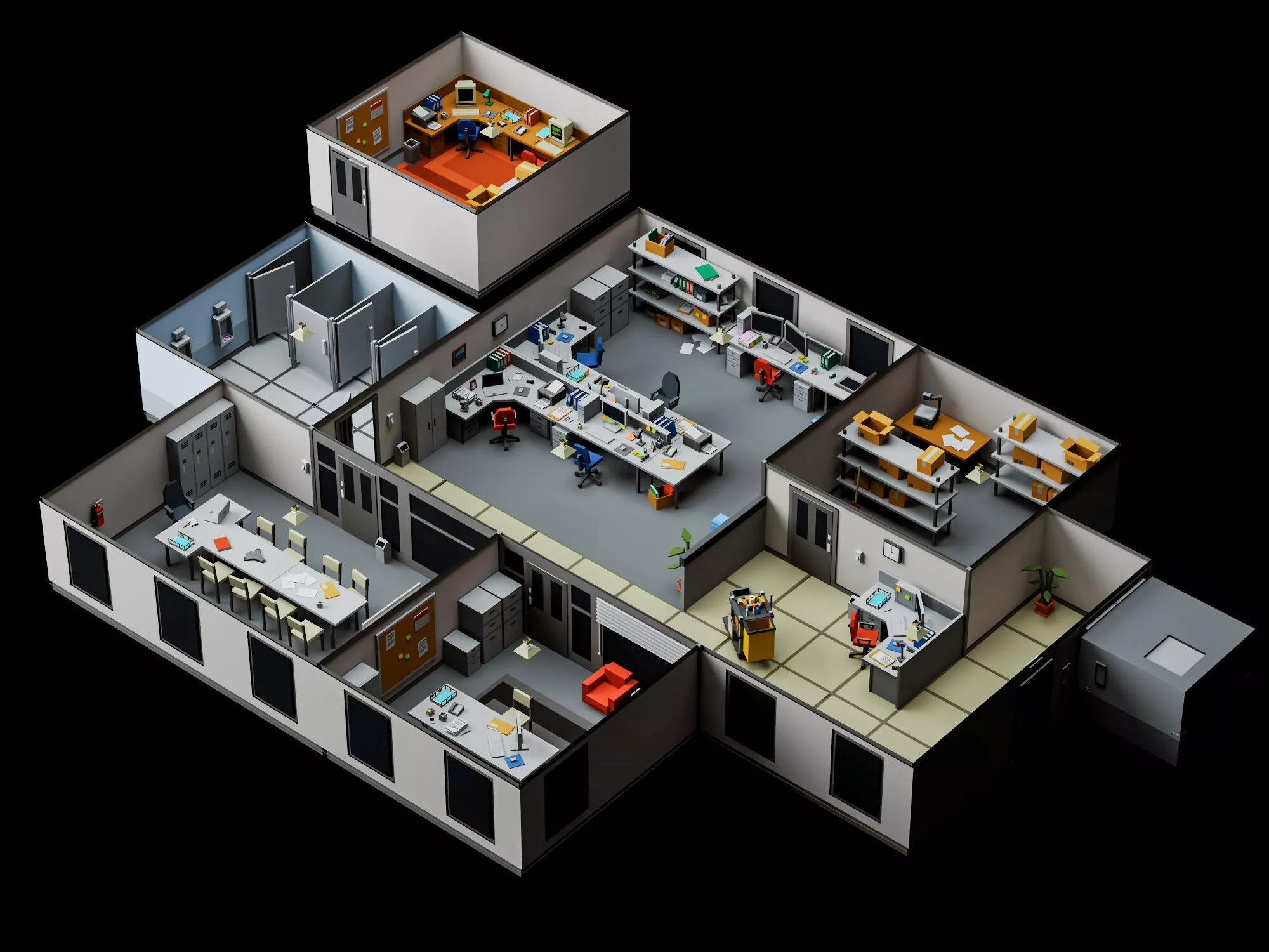 Low Poly Office Interior Floor Plan Low-poly 3D model