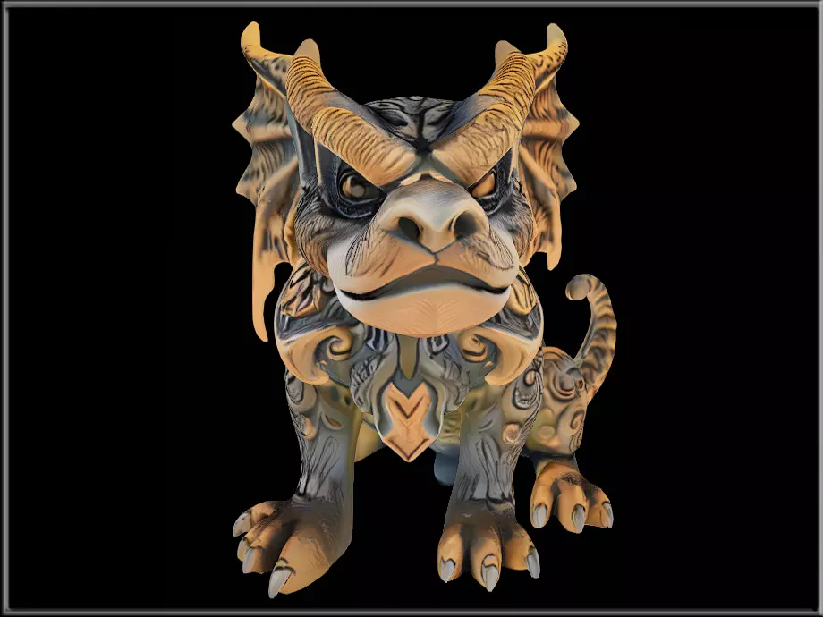 Dog Gargoyle Creature Statue Low-poly 3D model