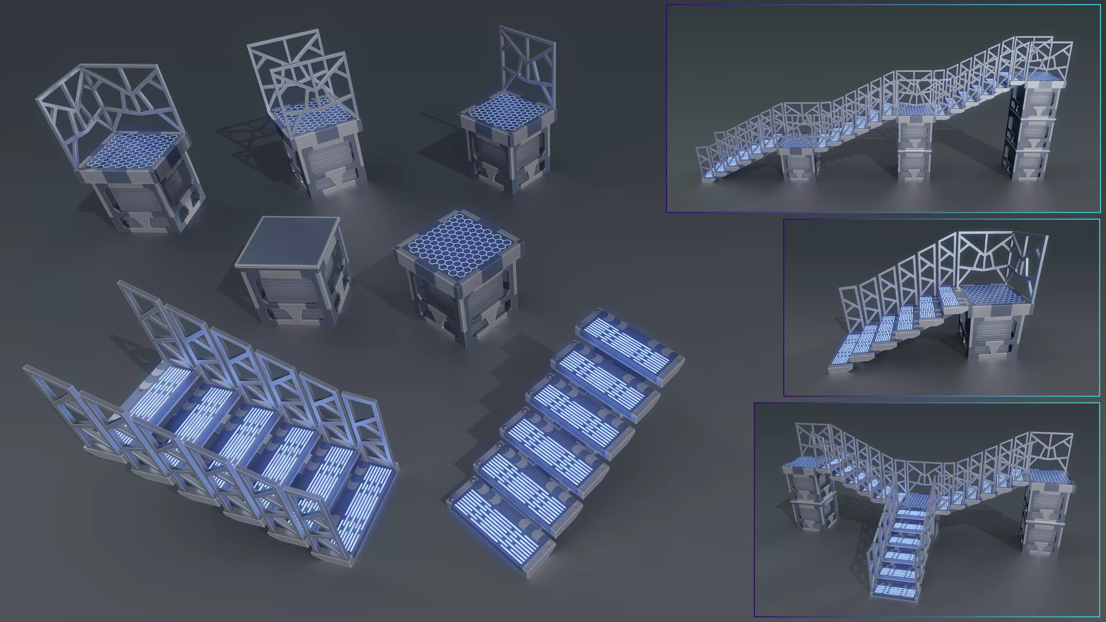 Lowpoly Scifi Stairs Kit Low-poly 3D model