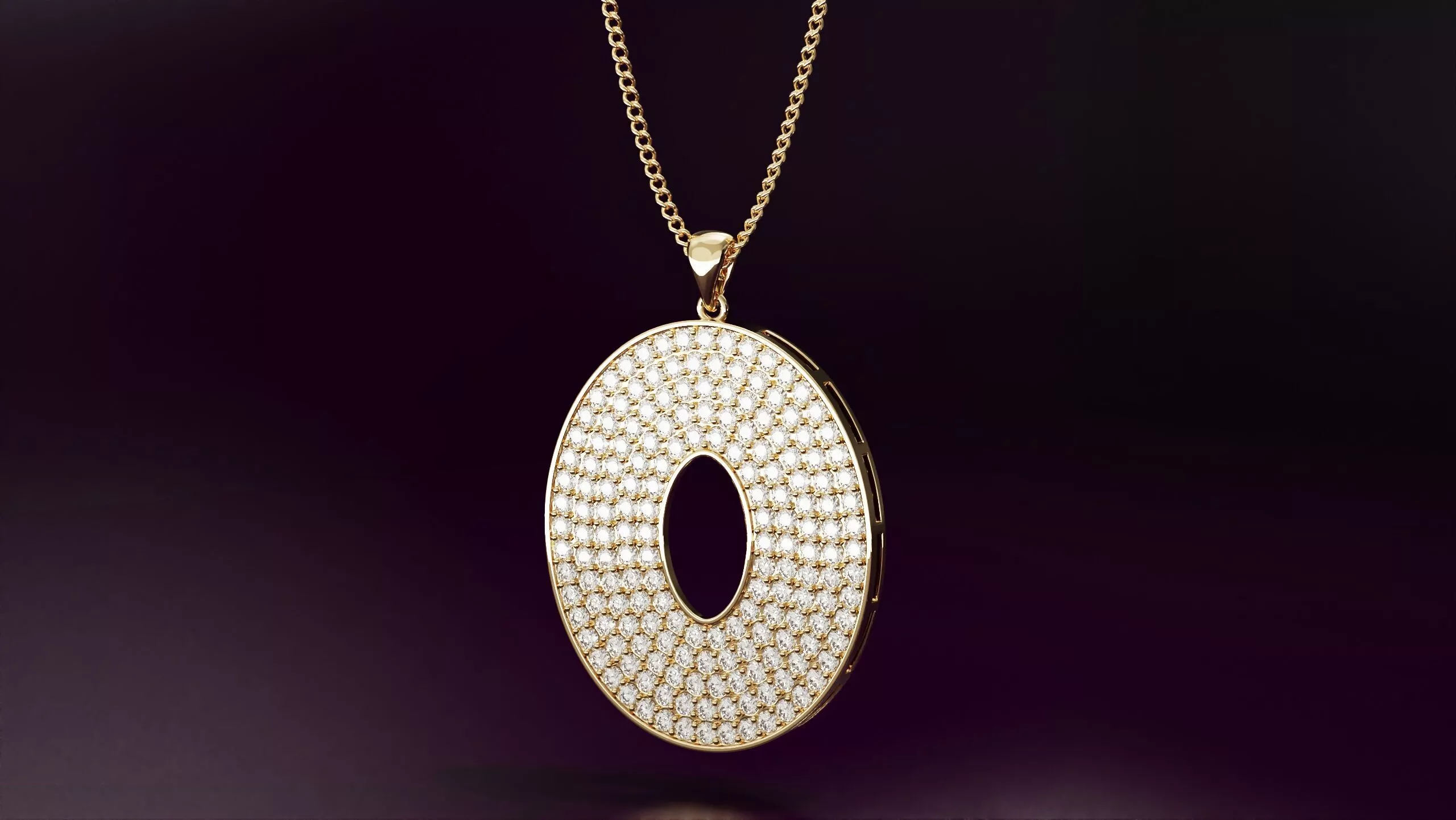 Ellipse pendant with round diamonds N03 30mm 3D print model