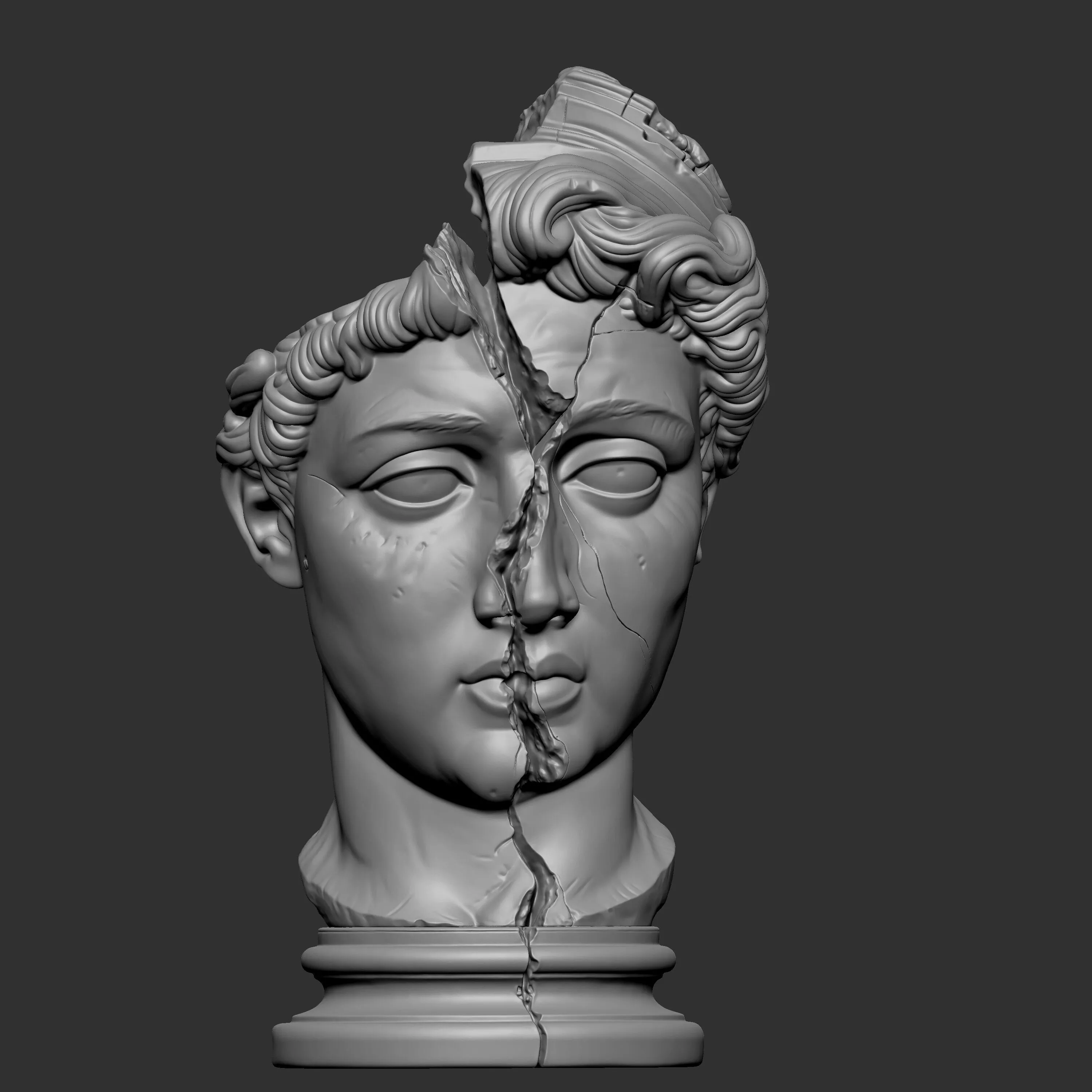 digital 3D sculpt of a classical male bust split 3D print model