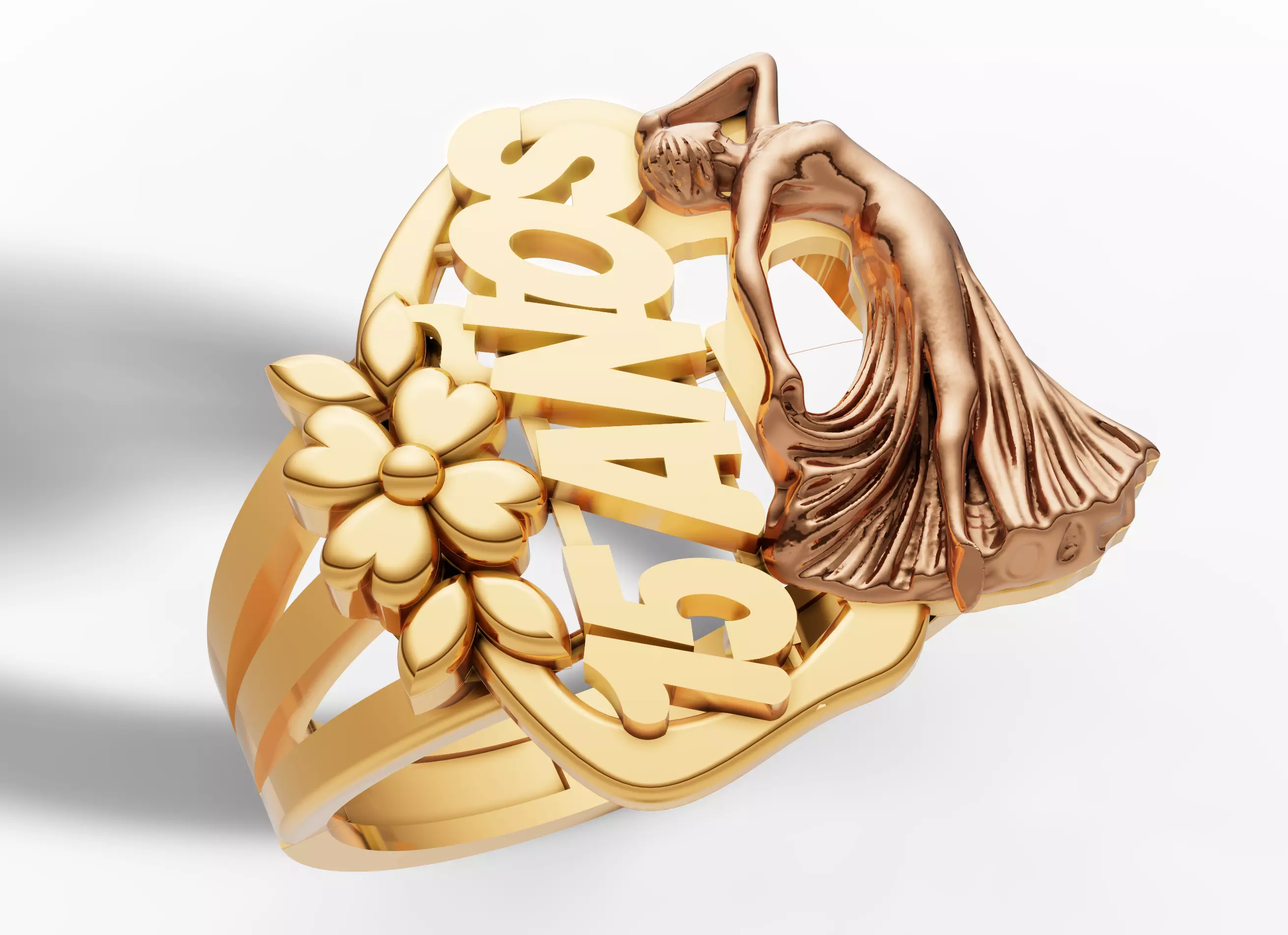 15 Anos Floral Dancing Girl Quinceanera Ring 3D print model