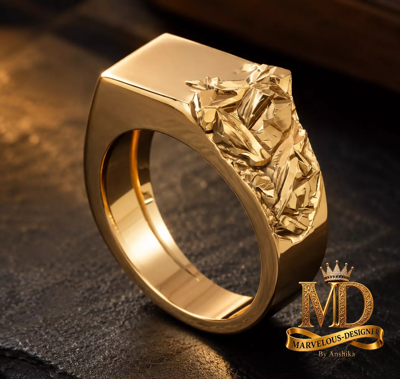 Gold Textured Signet Ring 3D print model