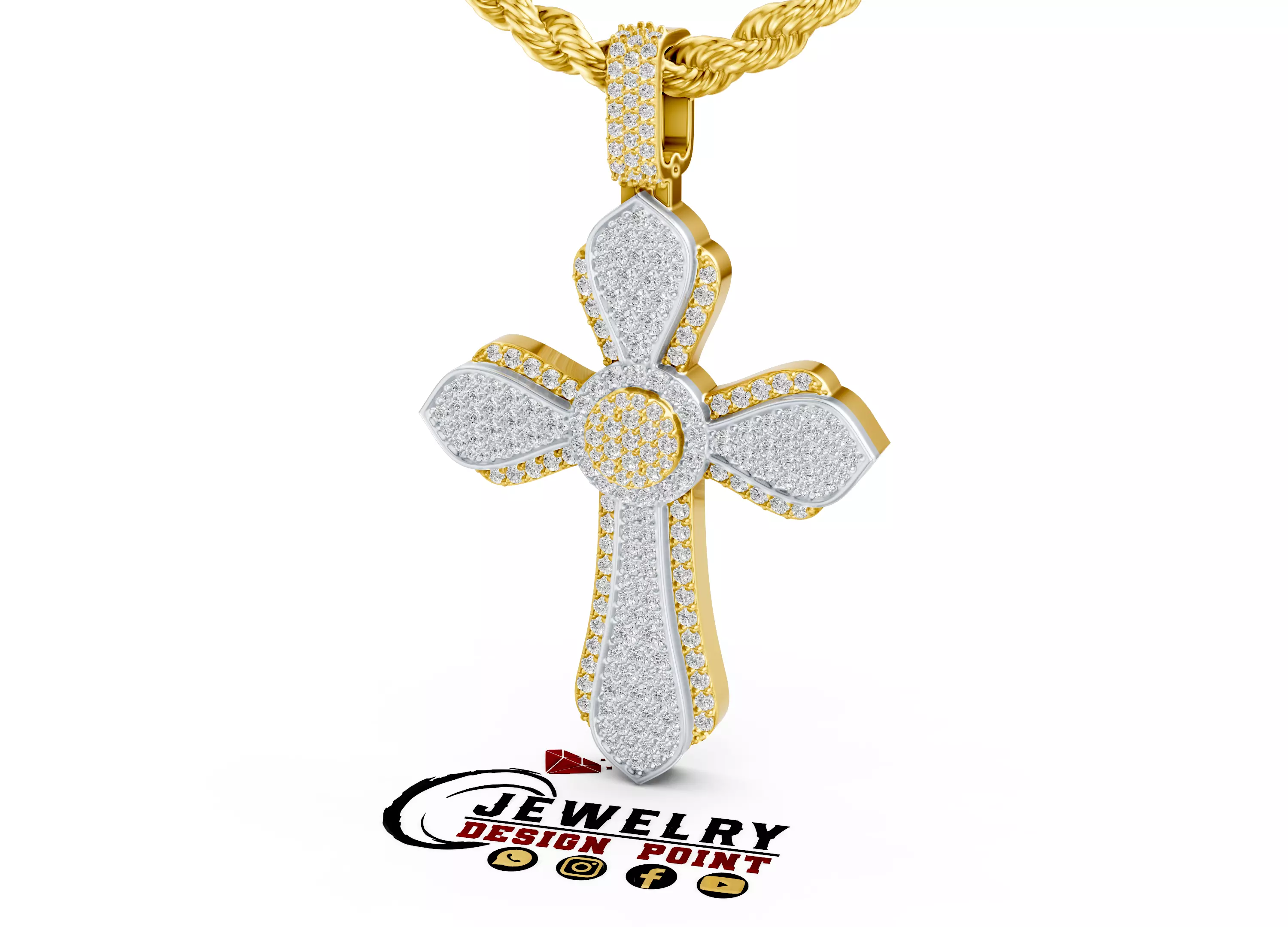Custom Diamond Cross Pendant - Elegant Religious Jewelry 3D print model