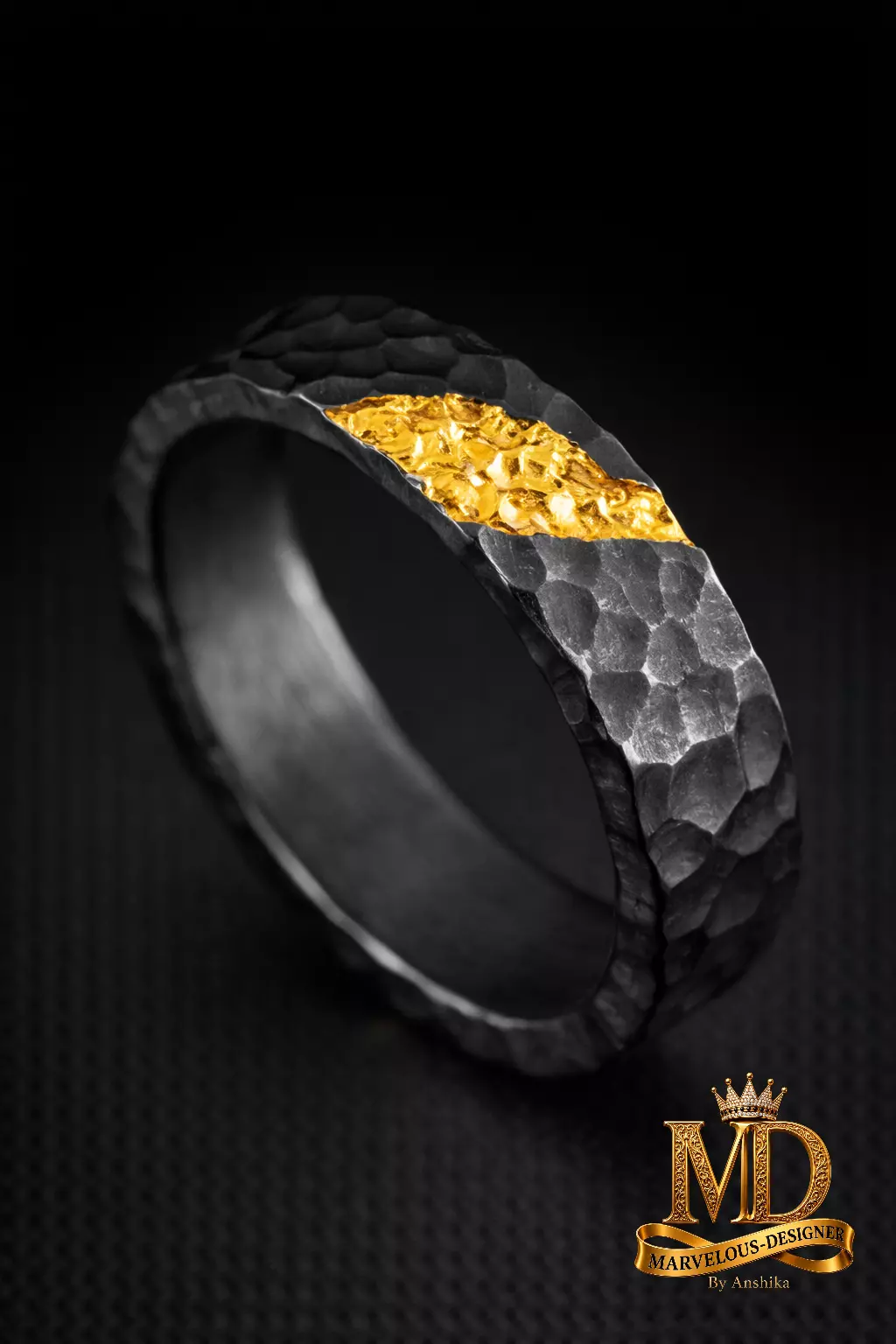 Kintsugi Gold Vein Hammered Ring 3D print model