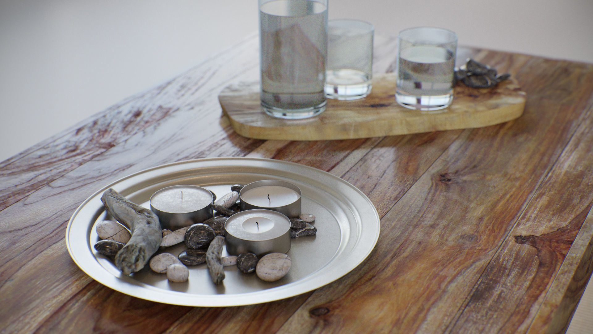Table Wooden Living Room - Fully Decorated PBR Scene Low-poly 3D model_2