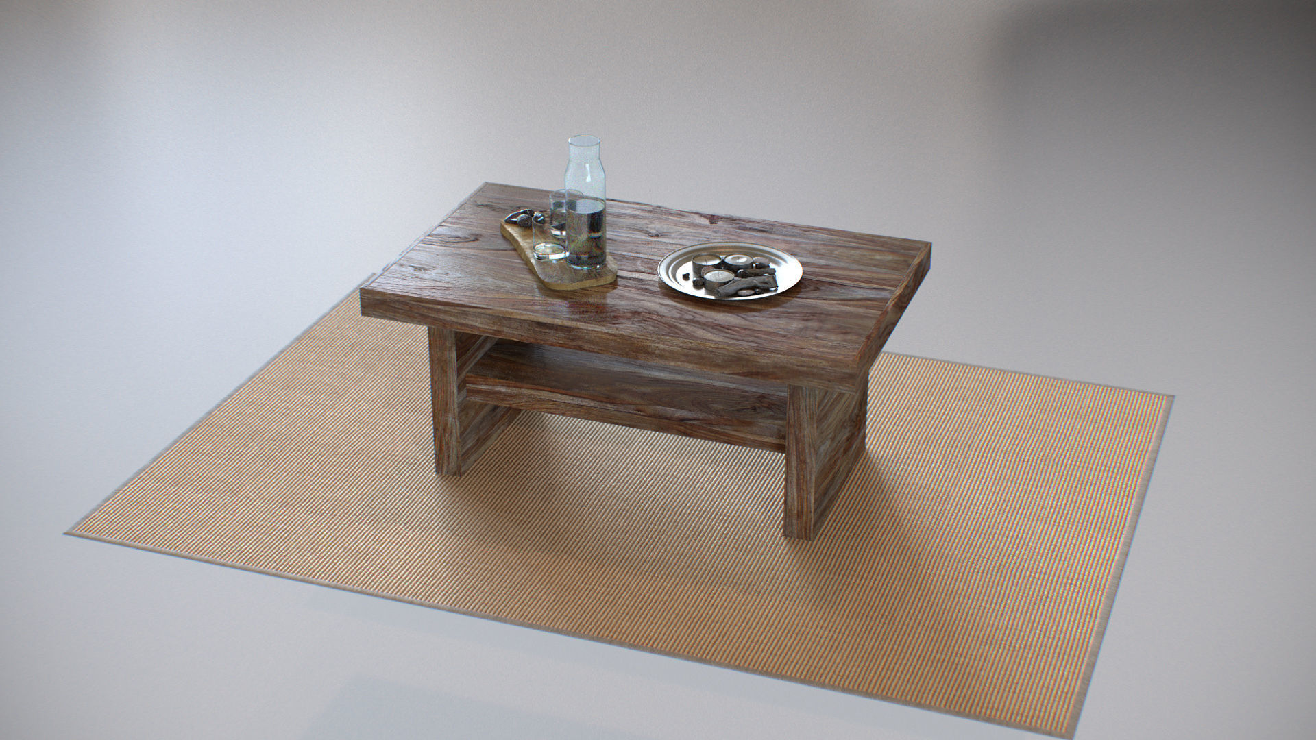 Table Wooden Living Room - Fully Decorated PBR Scene Low-poly 3D model_14