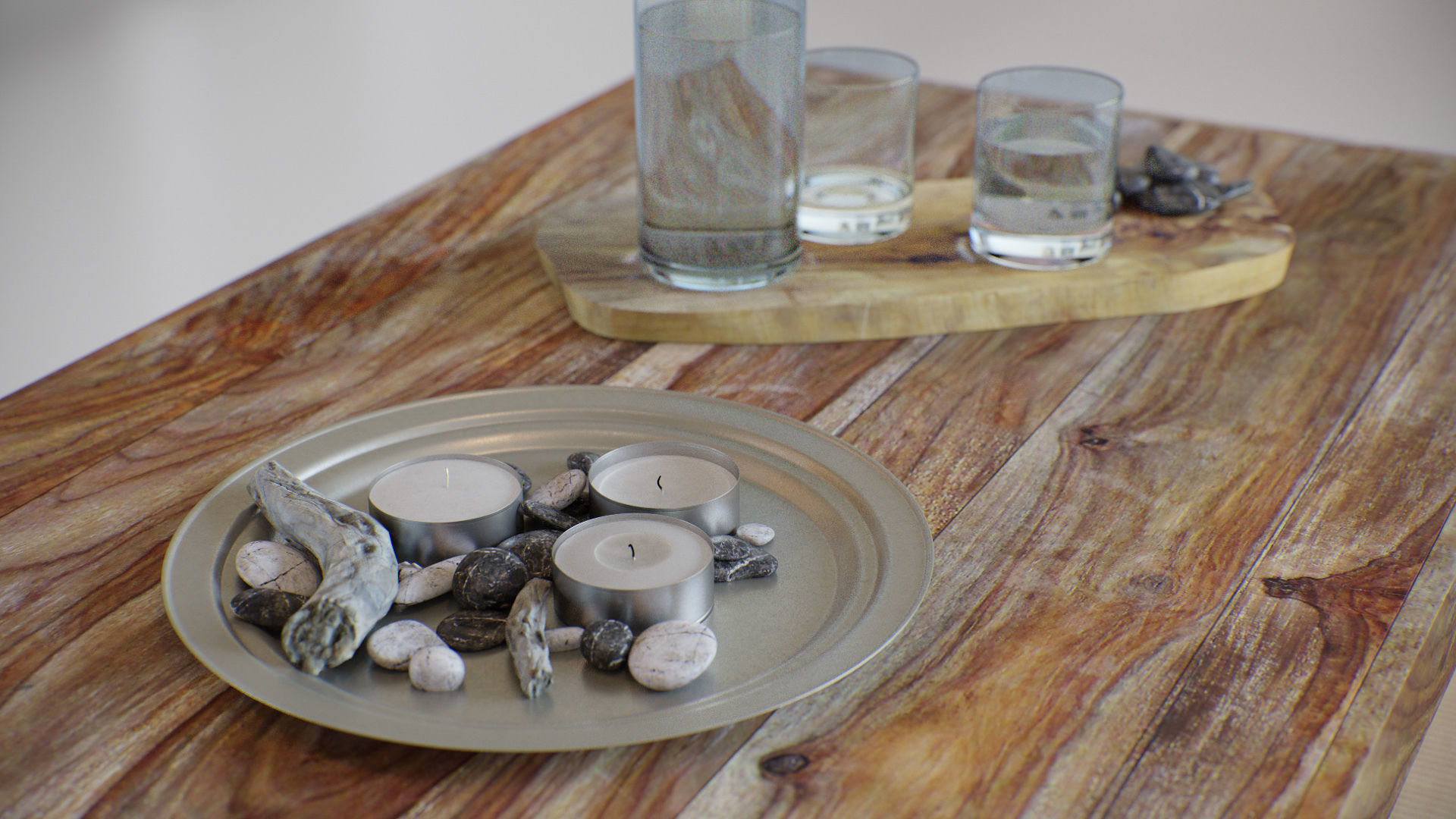 Table Wooden Living Room - Fully Decorated PBR Scene Low-poly 3D model_3