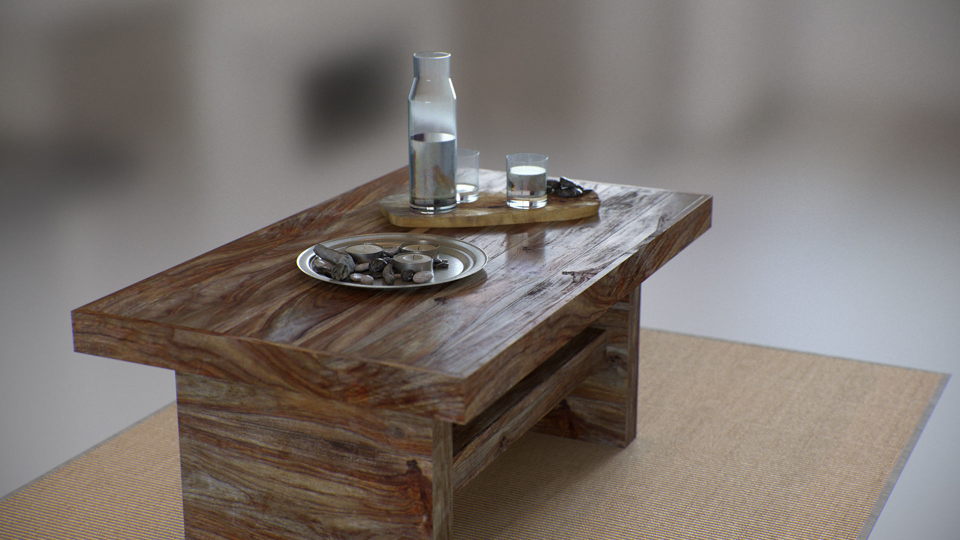 Table Wooden Living Room - Fully Decorated PBR Scene Low-poly 3D model_20
