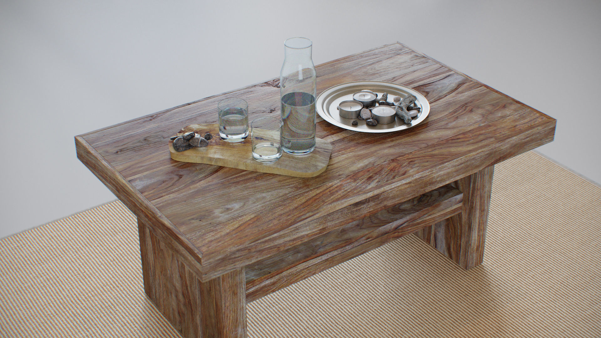 Table Wooden Living Room - Fully Decorated PBR Scene Low-poly 3D model_10