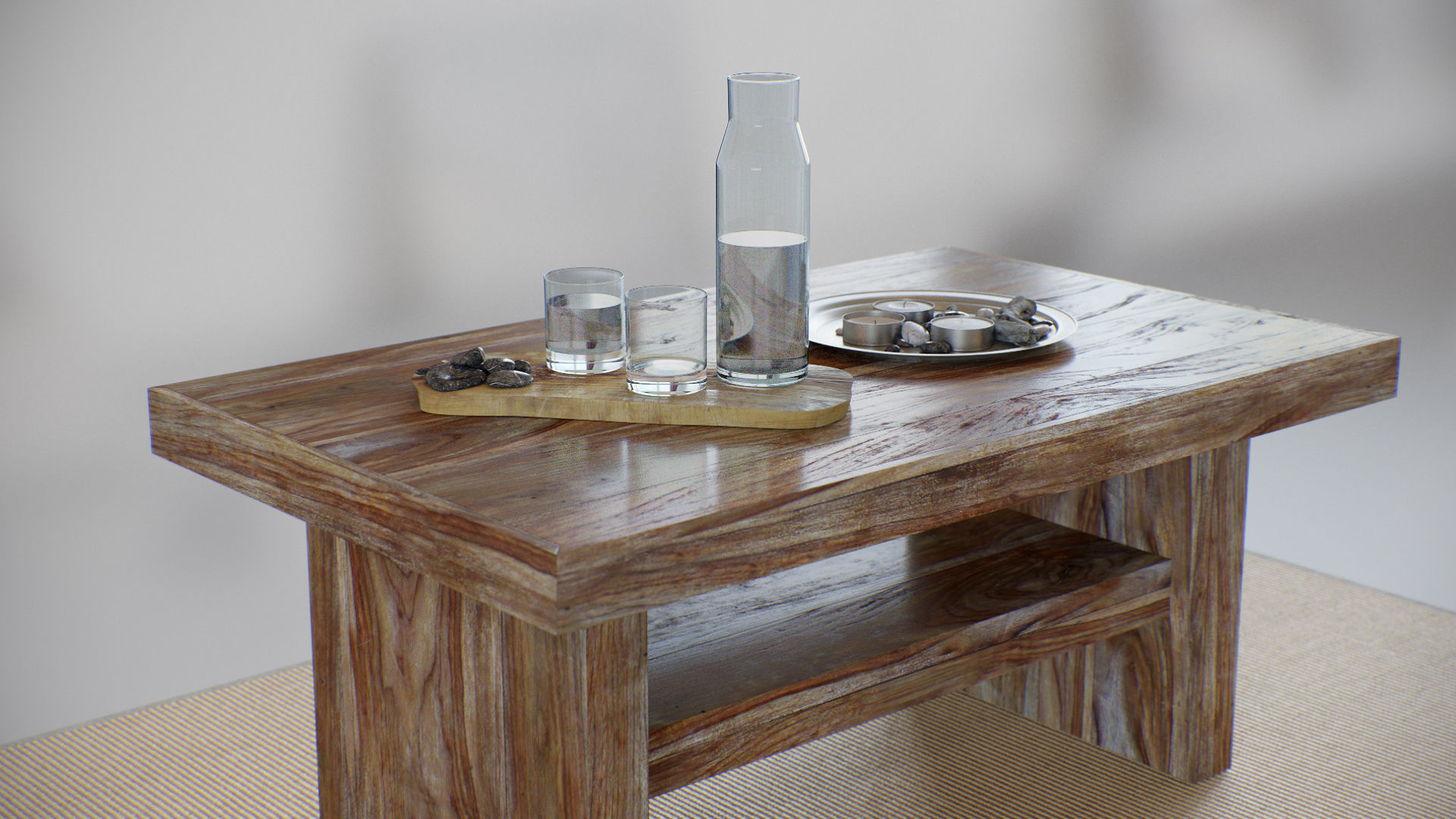 Table Wooden Living Room - Fully Decorated PBR Scene Low-poly 3D model_1