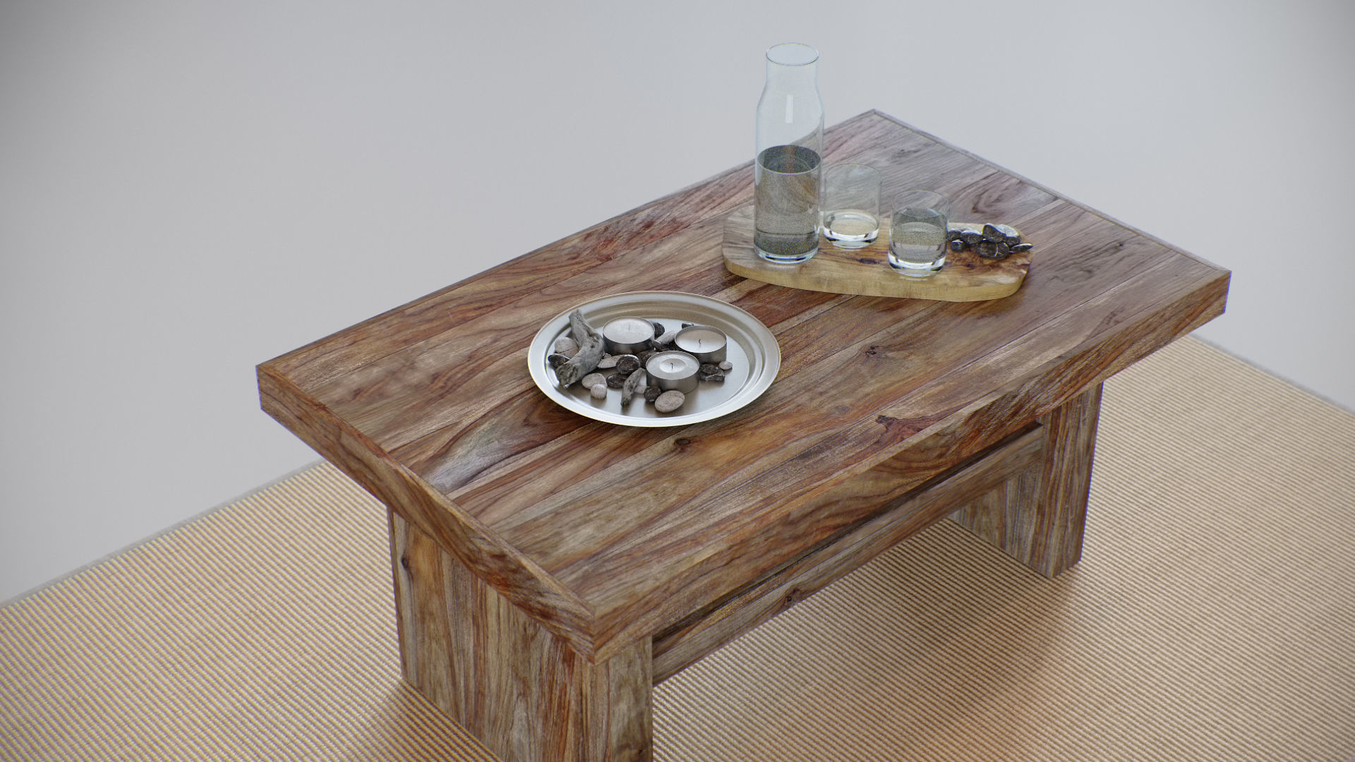 Table Wooden Living Room - Fully Decorated PBR Scene Low-poly 3D model_6