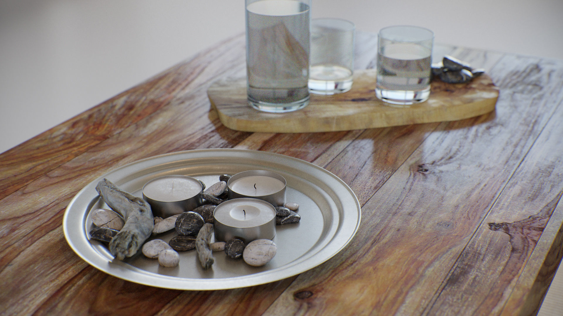 Table Wooden Living Room - Fully Decorated PBR Scene Low-poly 3D model_4