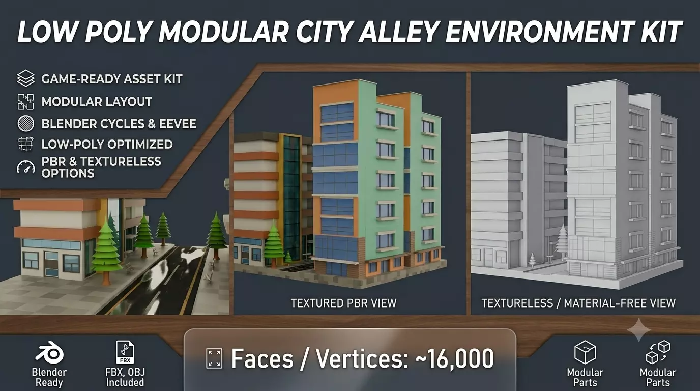 Low Poly Modular City Alley Environment Kit Free low-poly 3D model