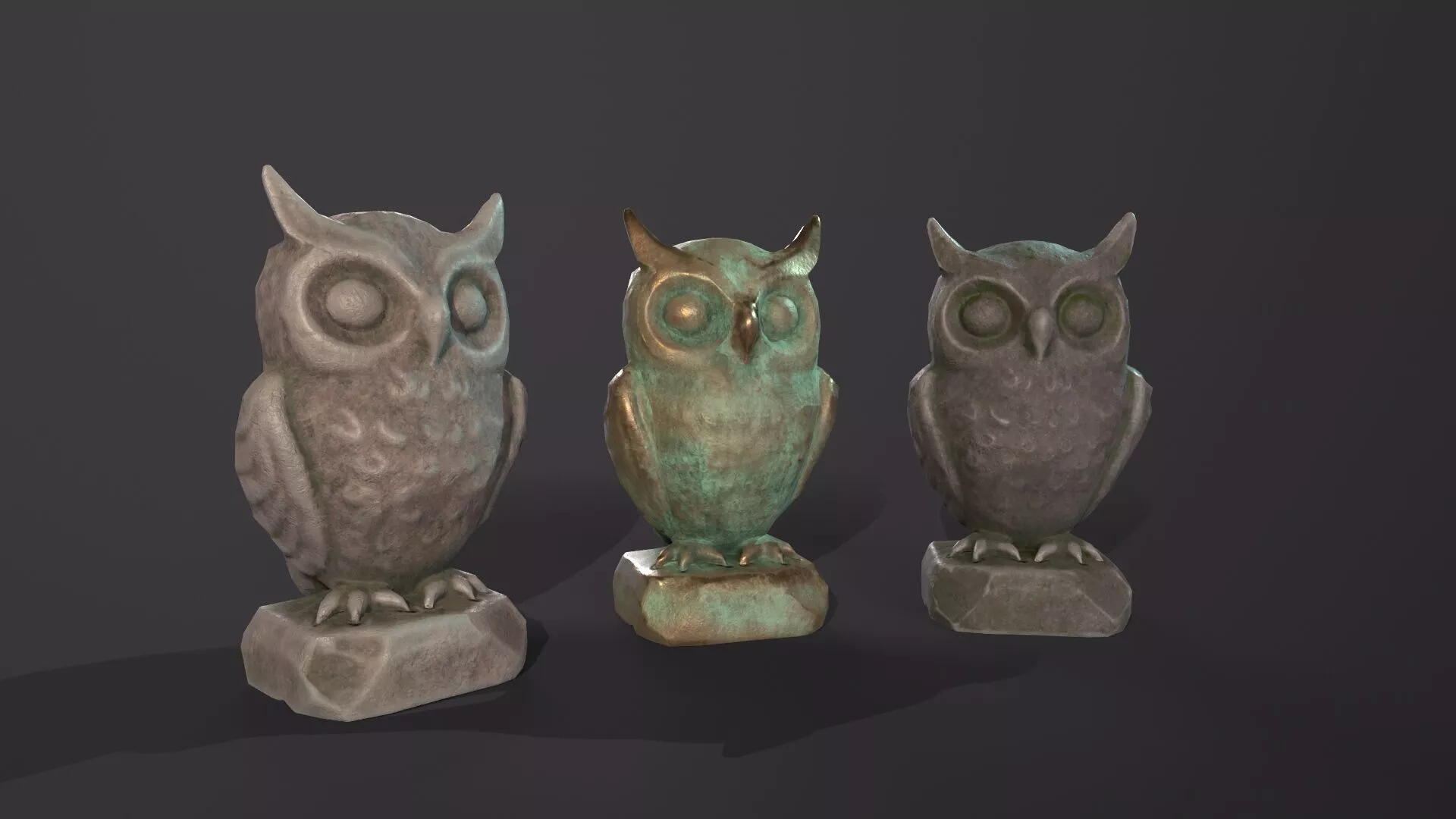 Owl statue bird sculpture stylized game asset stone bronze Low-poly 3D model