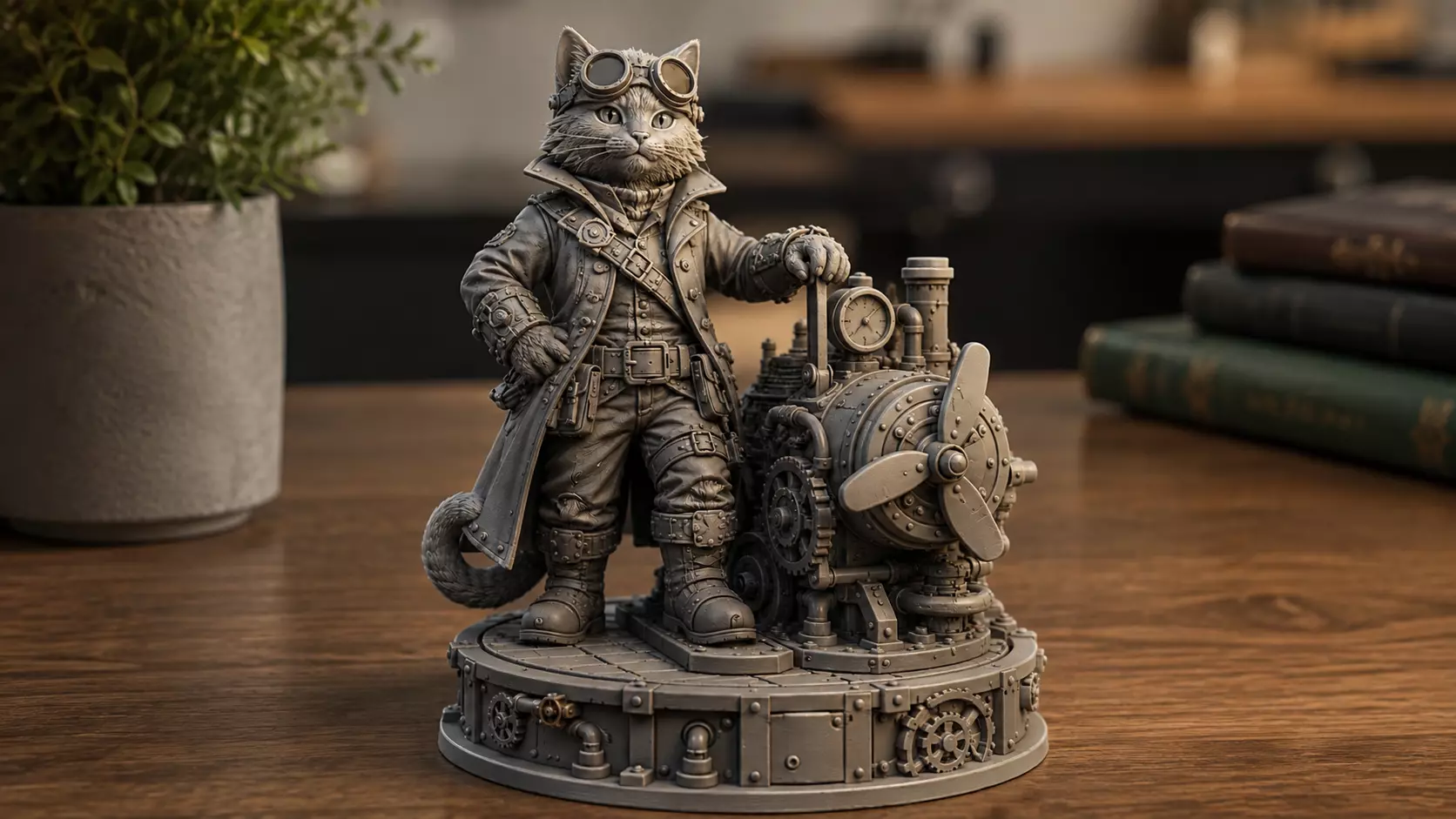 Steampunk Cat Mechanic Figurine Collectible Statue 3D print model