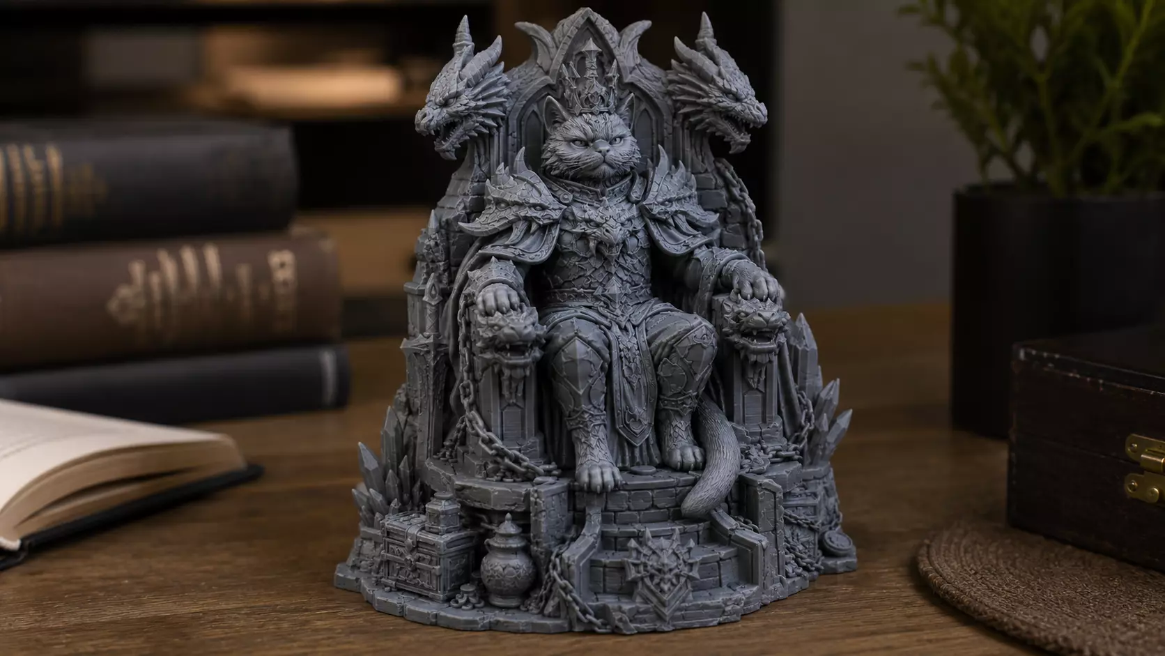 Cat King Dragon Throne Fantasy Collectible Statue 3D print model