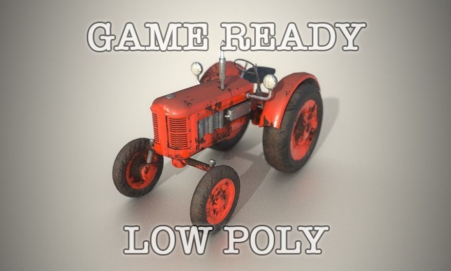 Old Tractor Game Ready Low Poly Low-poly 3D model_0