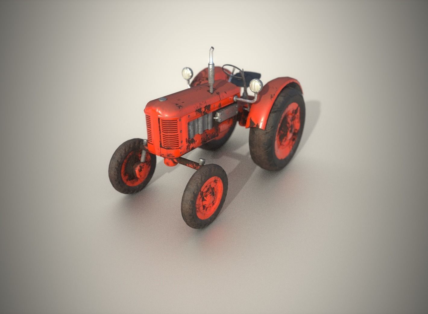 Old Tractor Game Ready Low Poly Low-poly 3D model_16