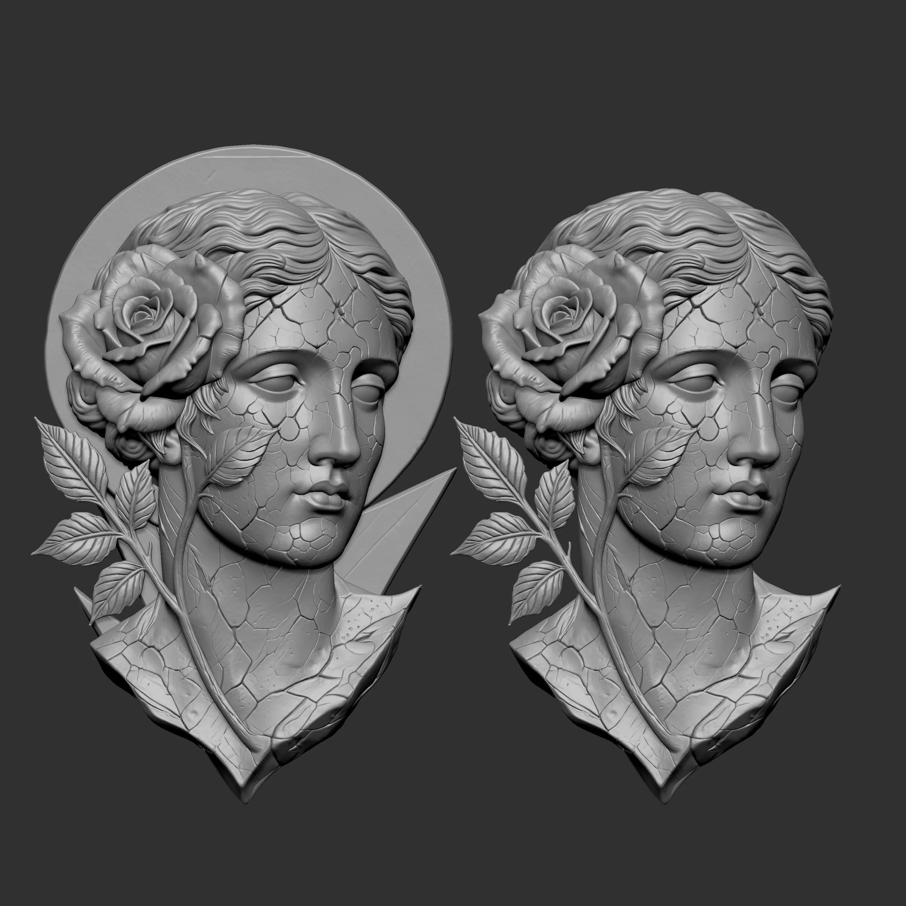 3D digital sculpture of a cracked classical female bust 3D print model