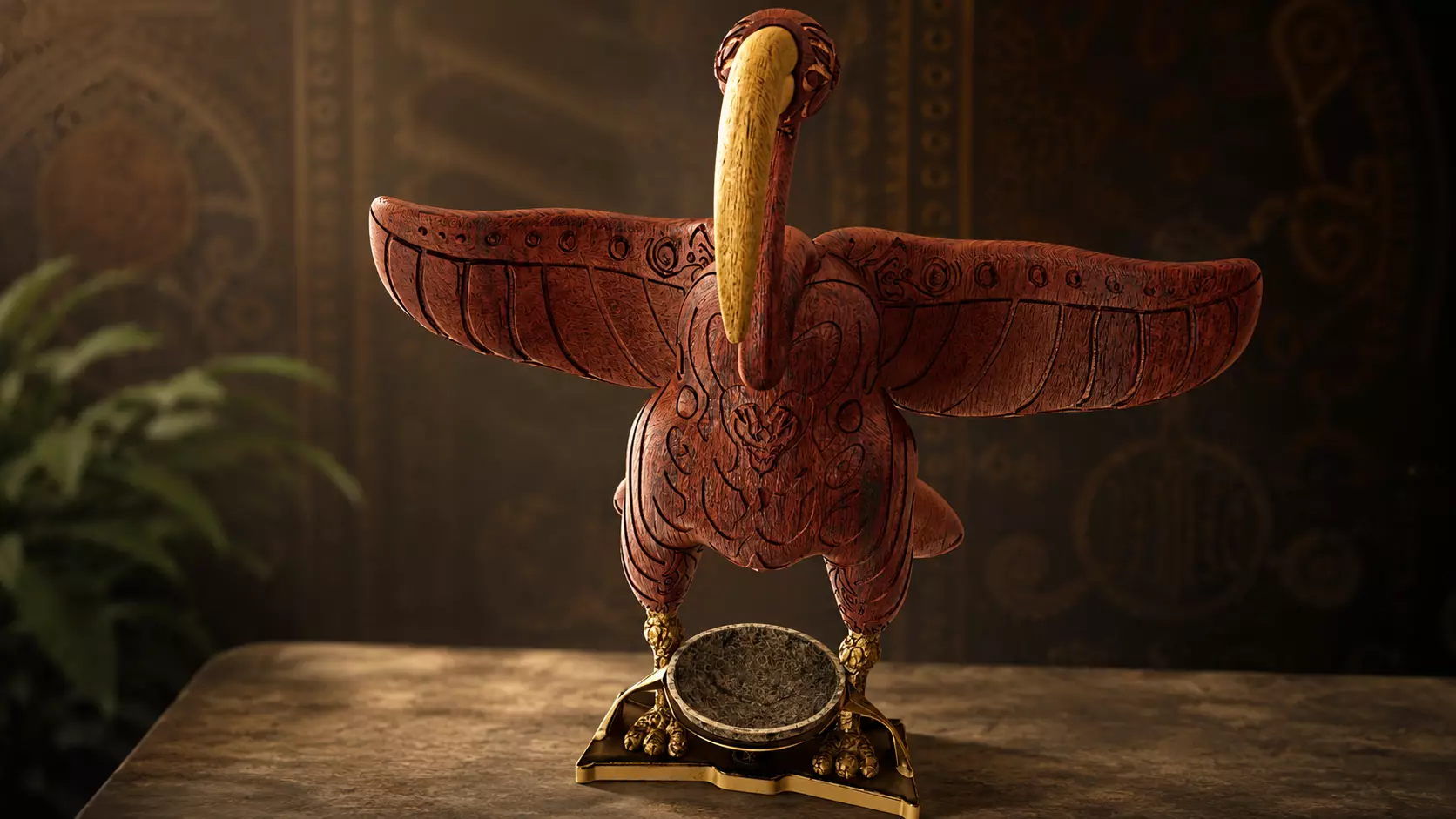 Stylized Egyptian Bird wooden Statue Low-poly 3D model