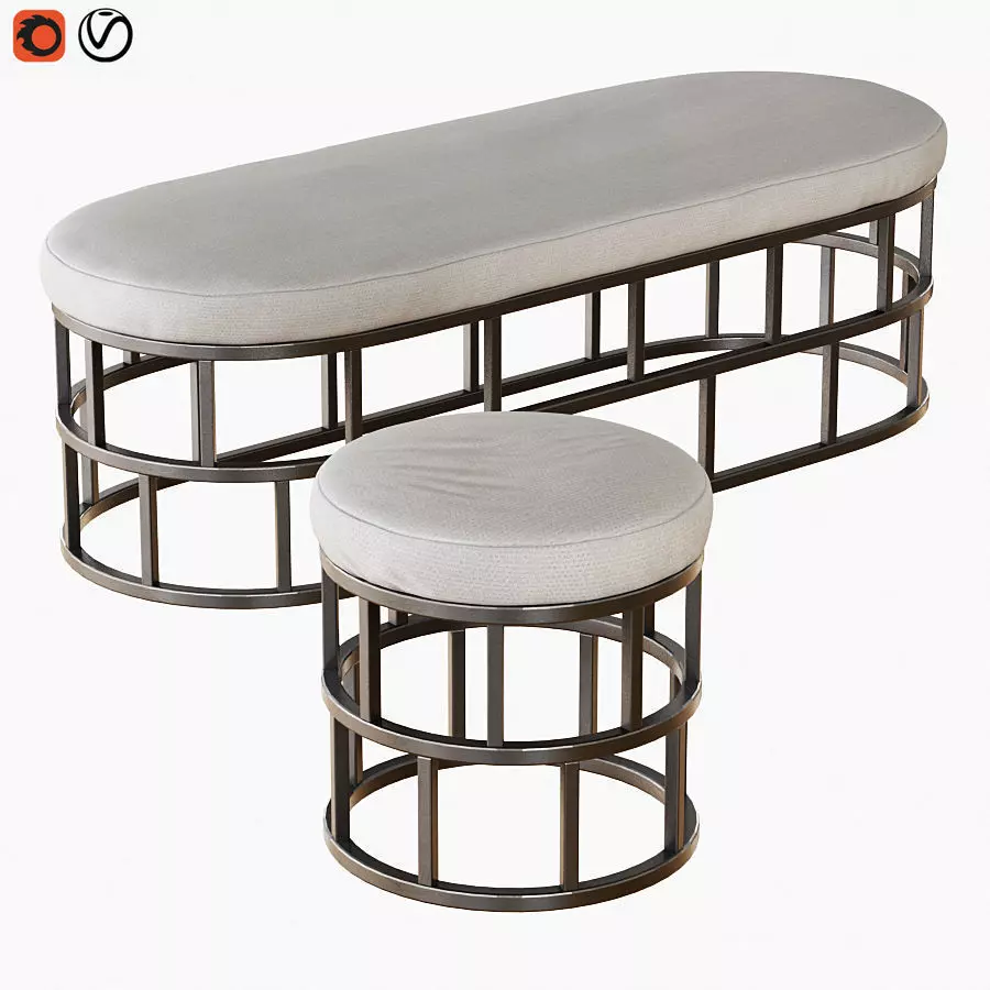 Banquet and pouf Riviera 3D model_0