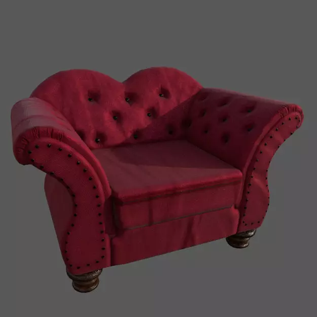 Traditional armchair Low-poly 3D model_0