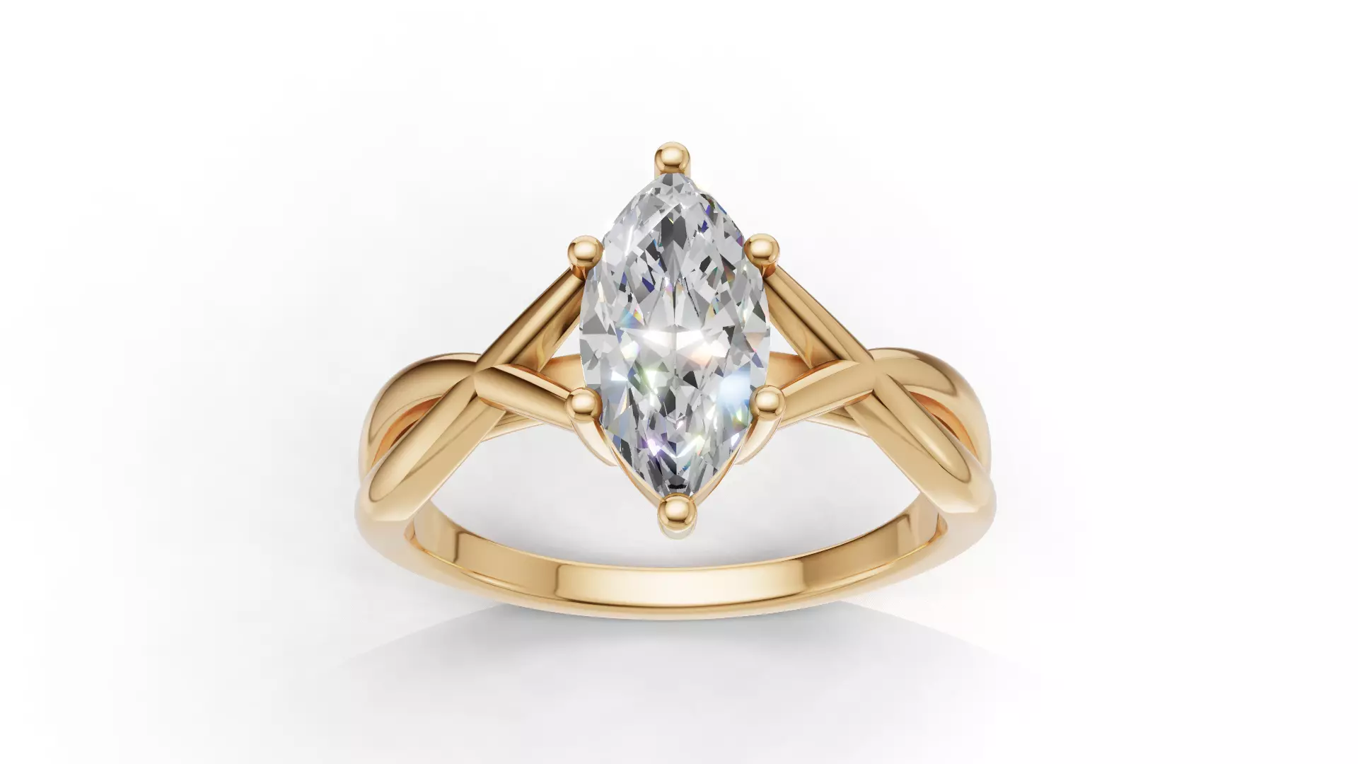 Marquise Twisted Split Shank Solitaire Engagement Ring 3D model 3D print model