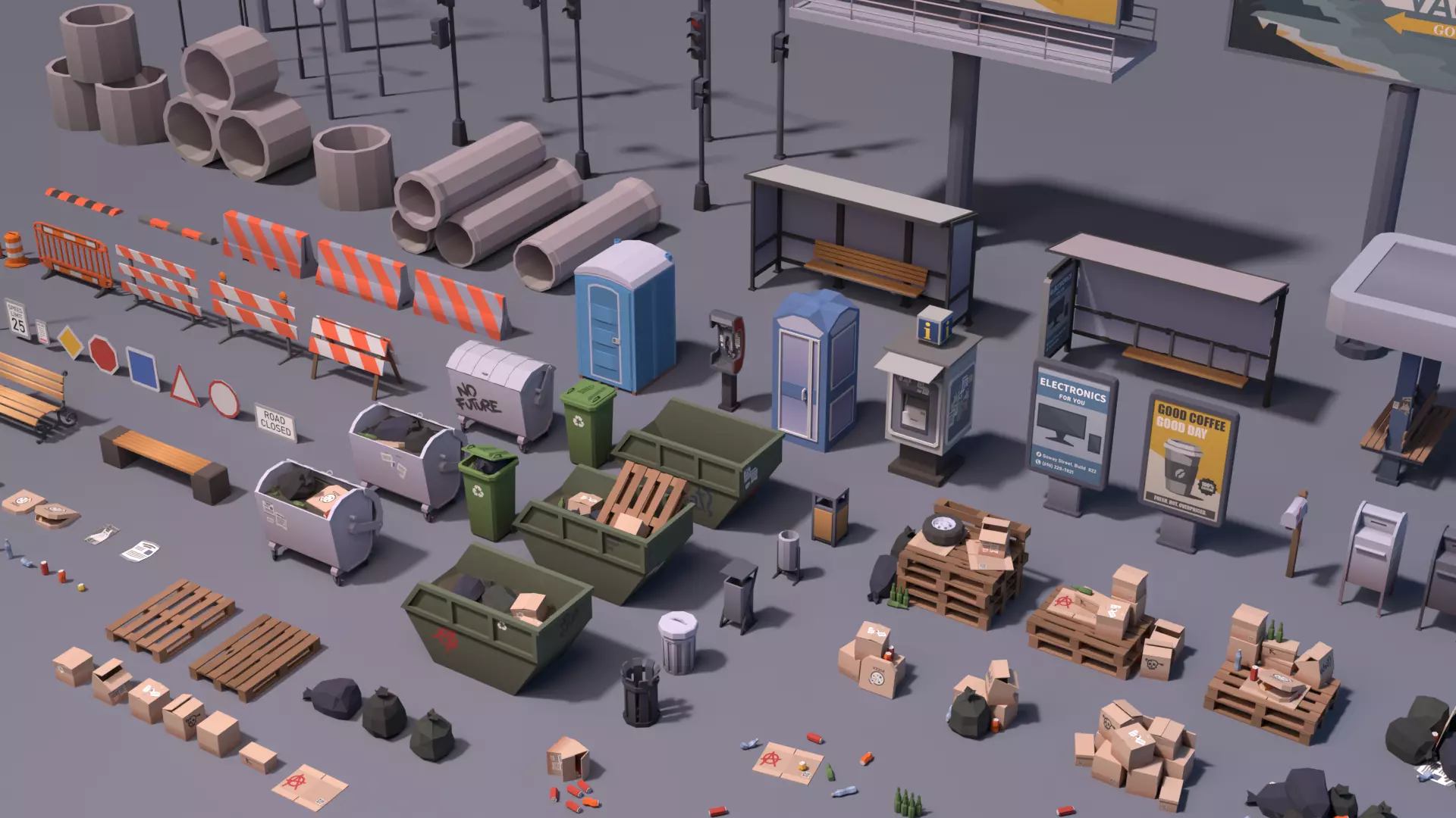 Modern City Props Pack Stylized - BoznaWhat Low-poly 3D model