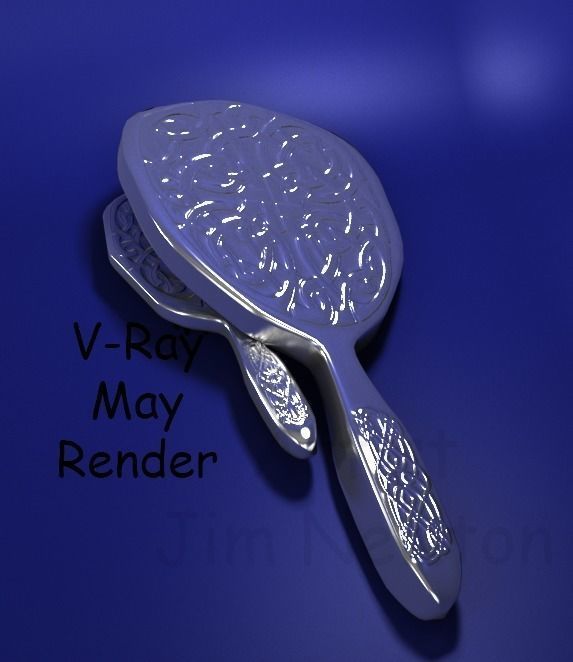 silver Hair Brush and Mirror Set 3D model_4