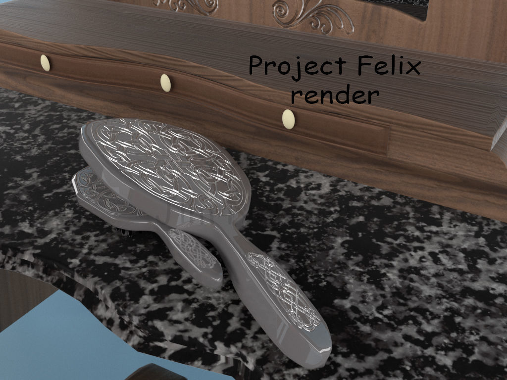 silver Hair Brush and Mirror Set 3D model_6