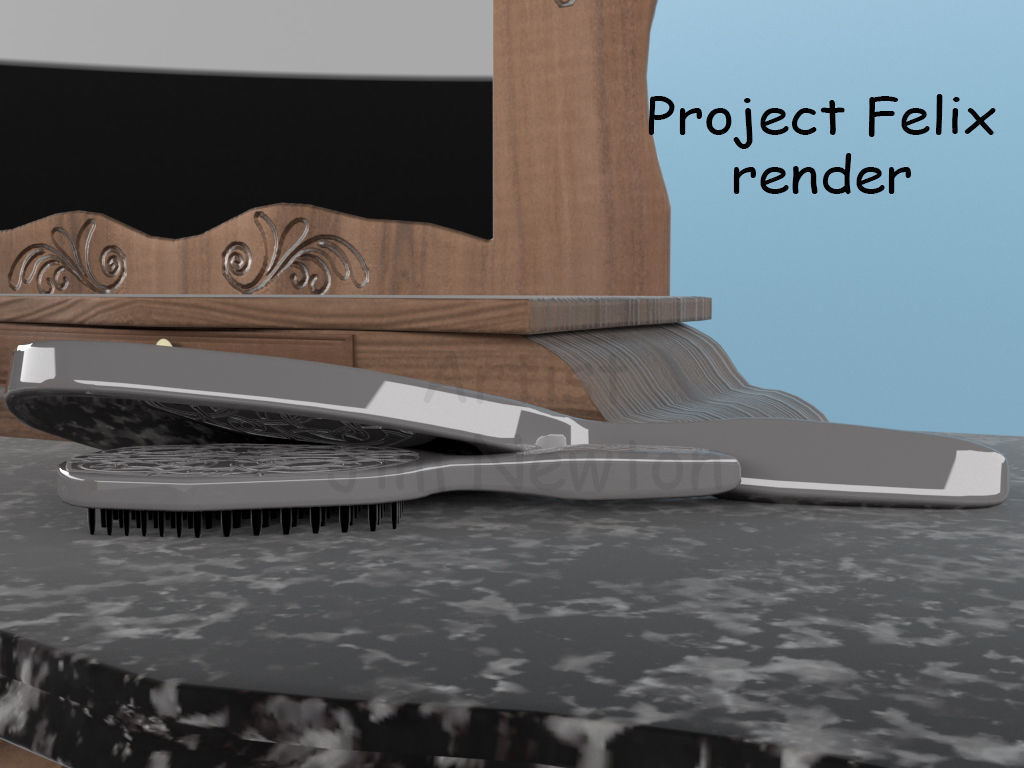 silver Hair Brush and Mirror Set 3D model_3