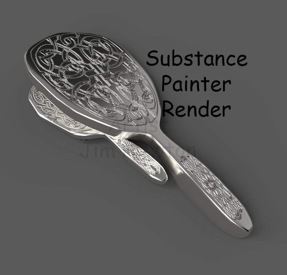 silver Hair Brush and Mirror Set 3D model_1