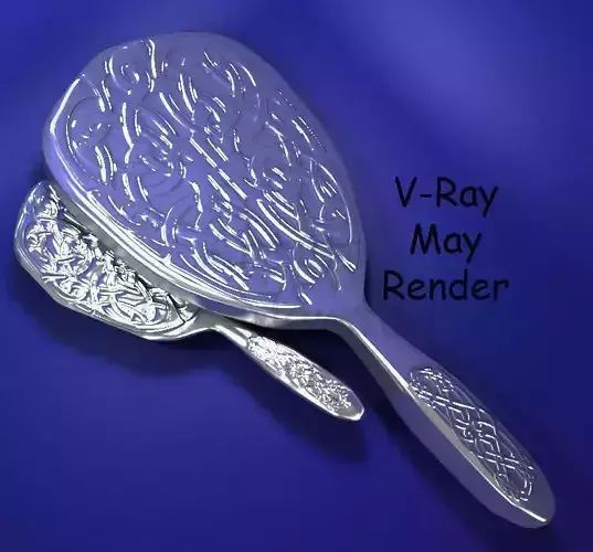 silver Hair Brush and Mirror Set 3D model