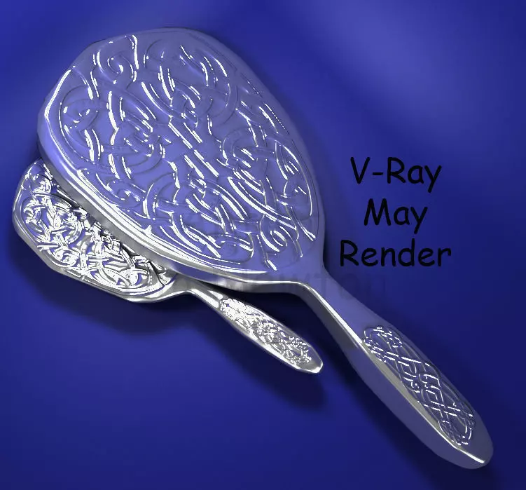 silver Hair Brush and Mirror Set 3D model_0