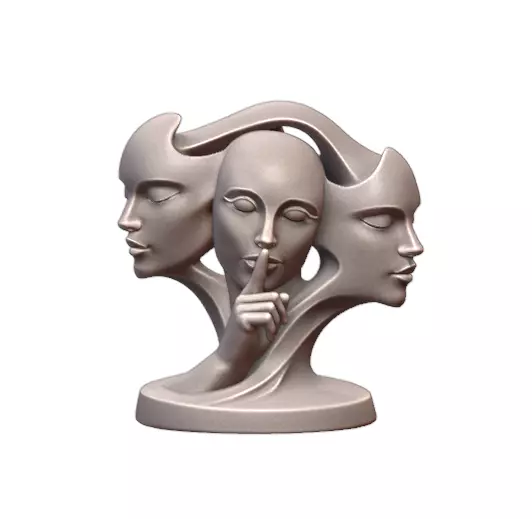 Three Faces Silence Sculpture 3D print model
