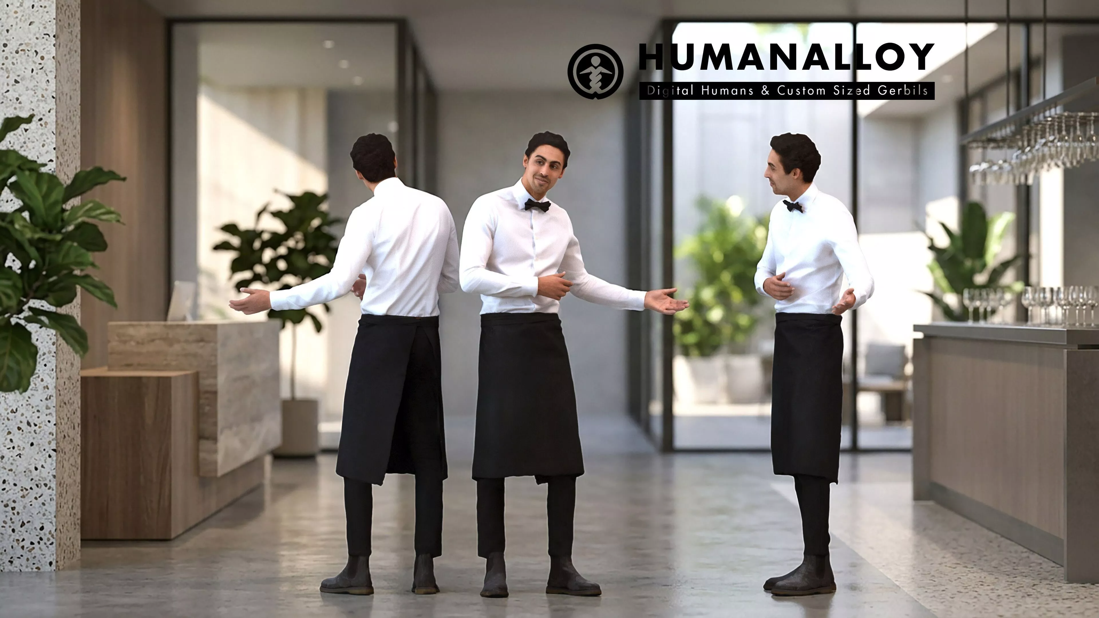 Adult Middle Eastern male waiting in hospitality setting 3D model
