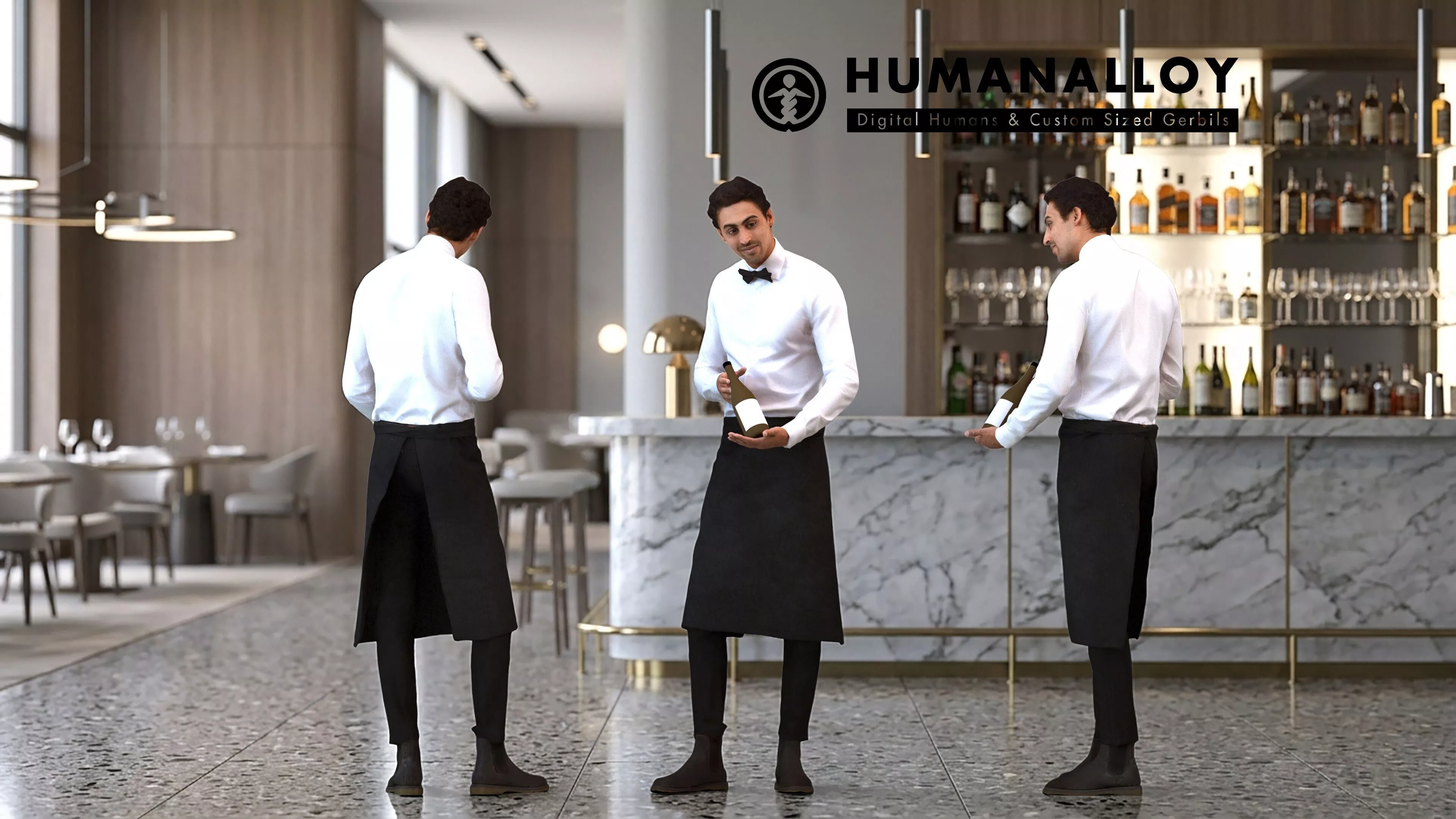 Adult Middle Eastern male waiting in hospitality setting 3D model