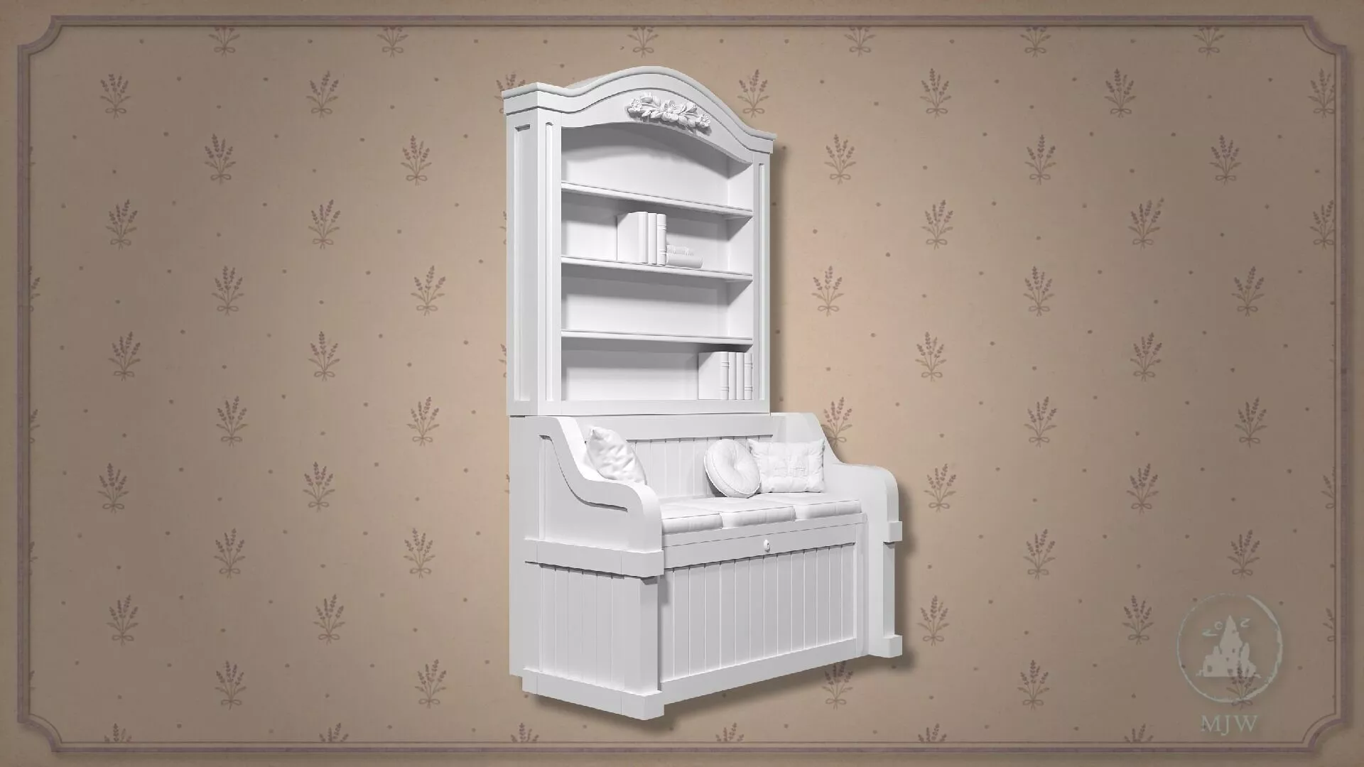 English Cottage Kitchen Bench and In-Wall Bookcase Bundle 3D print model