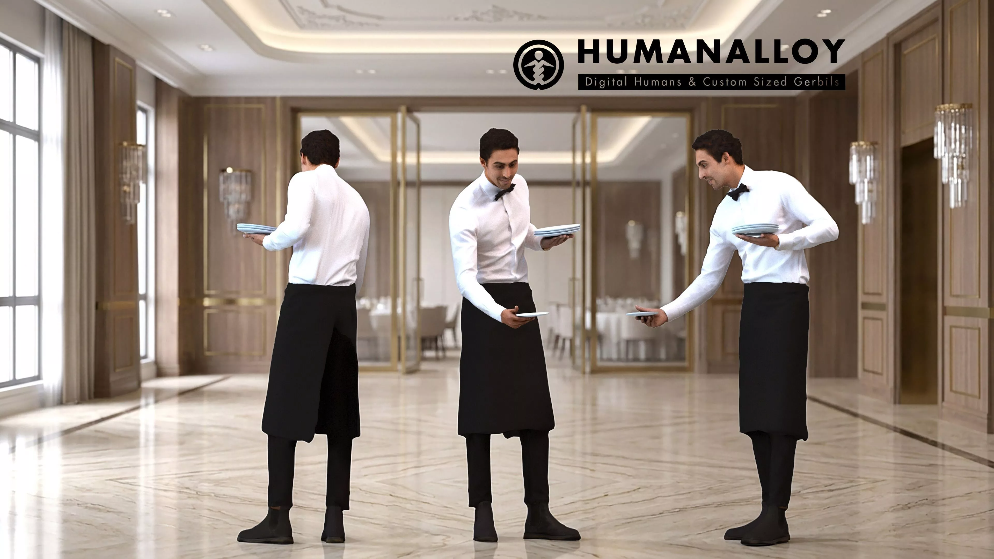 Adult Middle Eastern man waiting in hospitality uniform 3D model
