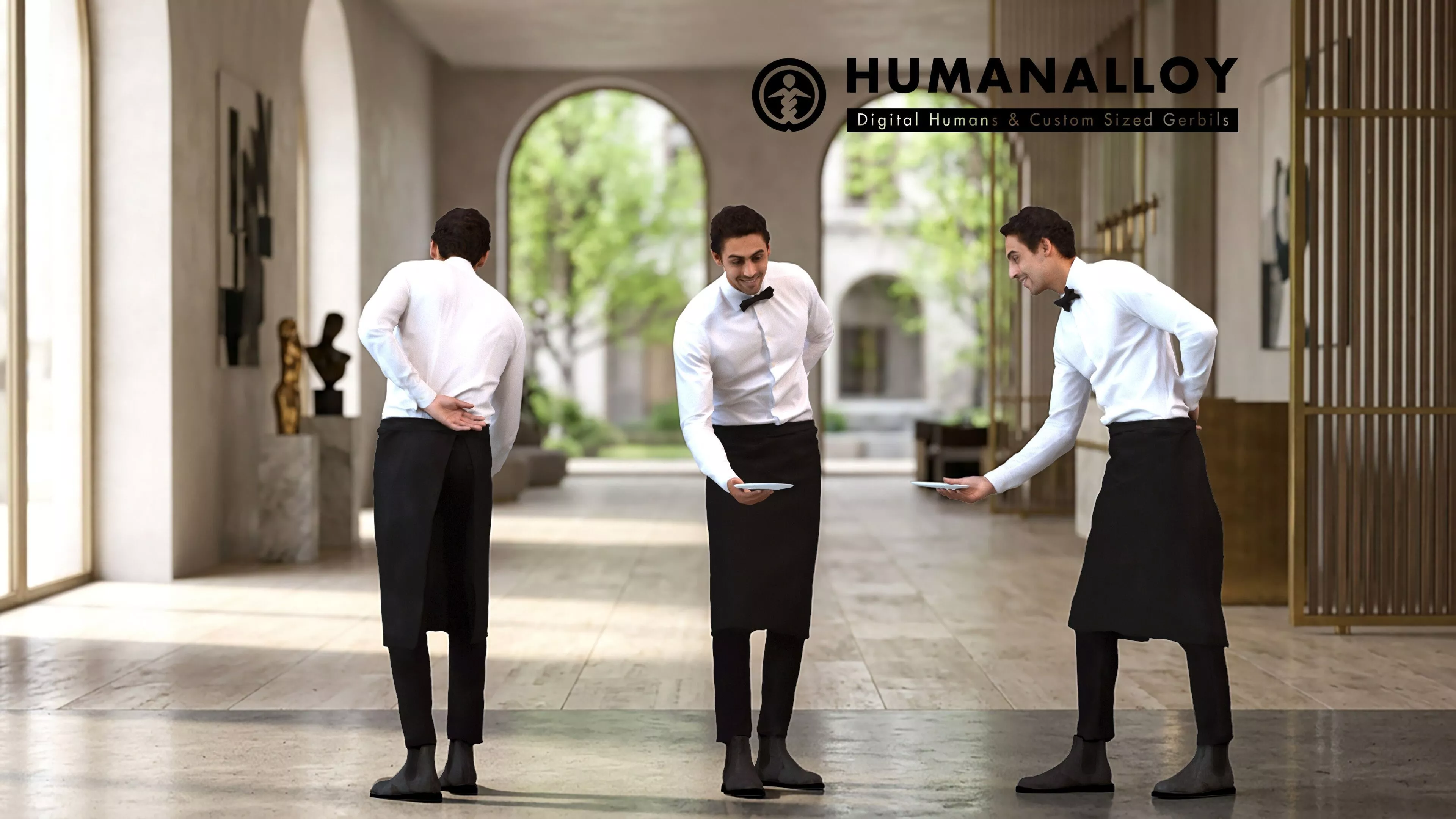 Adult Middle Eastern male waiting in hospitality setting 3D model