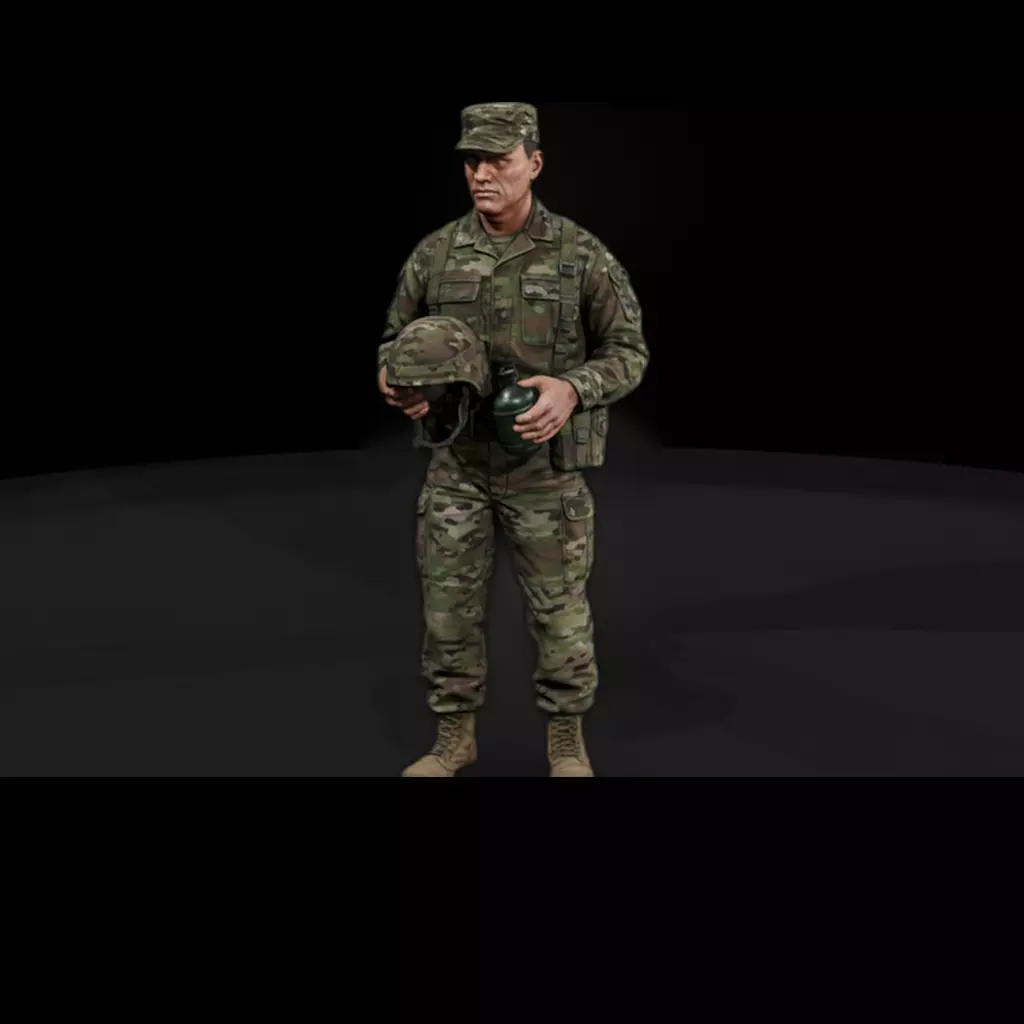 Modern US Army Resting Soldier Holding Helmet 3D print model