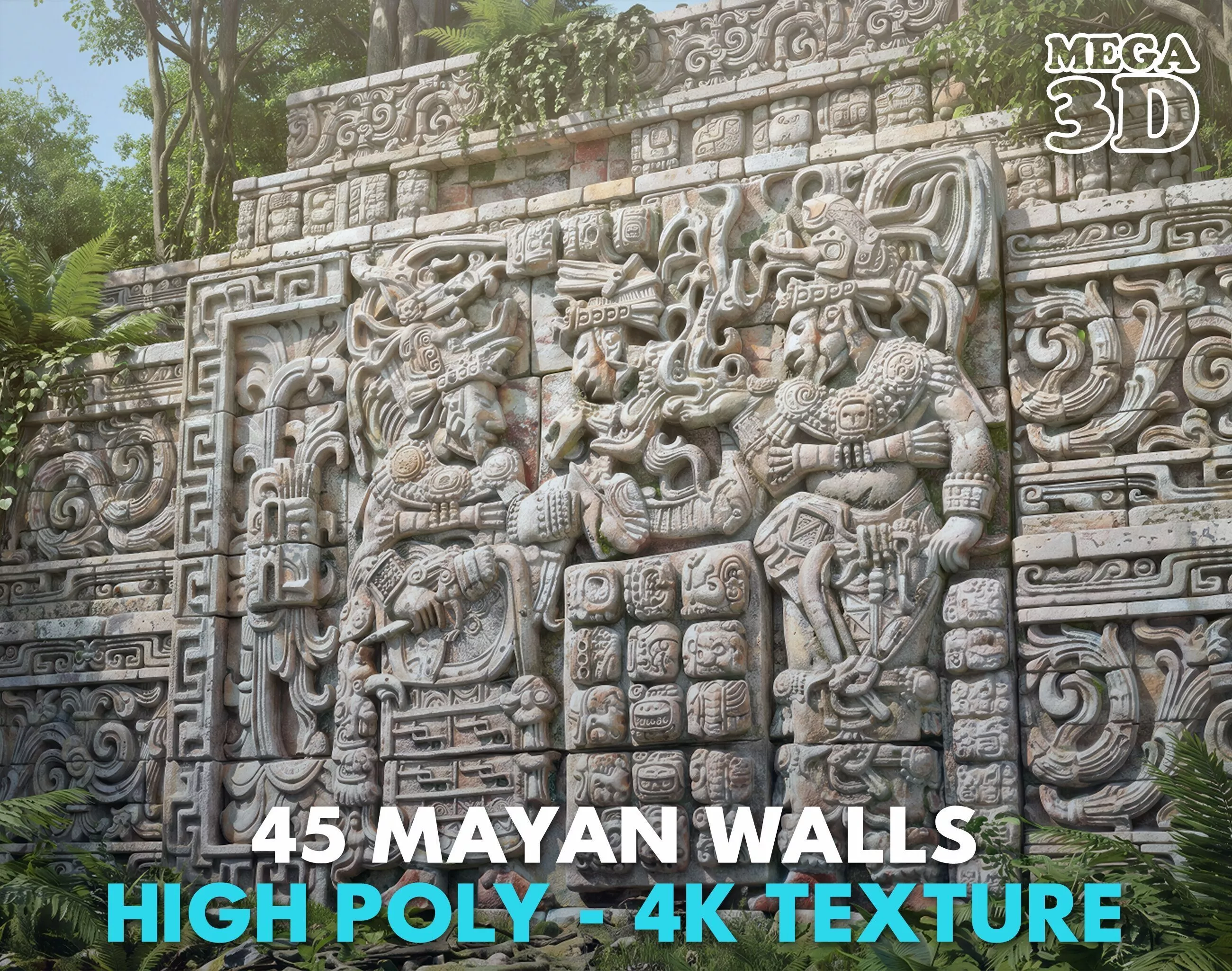 45 Modular Mayan Temple Walls 3D Asset Pack 260808 Low-poly 3D model