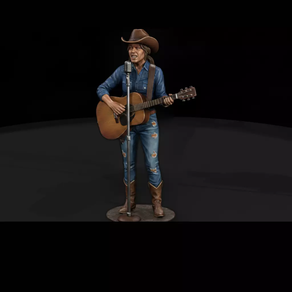 Country Singer with Acoustic Guitar and Microphone 3D print model