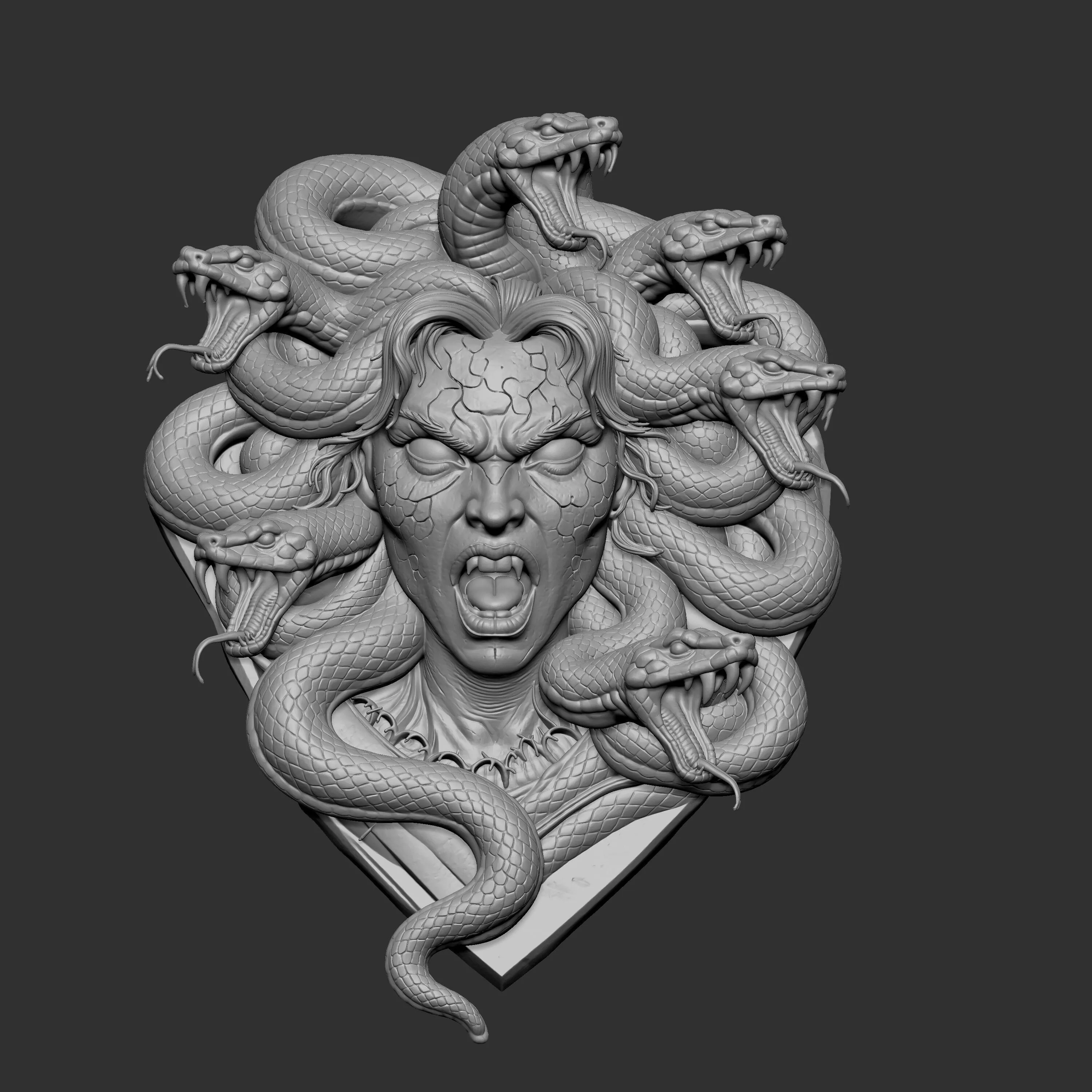 digital sculpture of a screaming Medusa shield plaque 3D print model