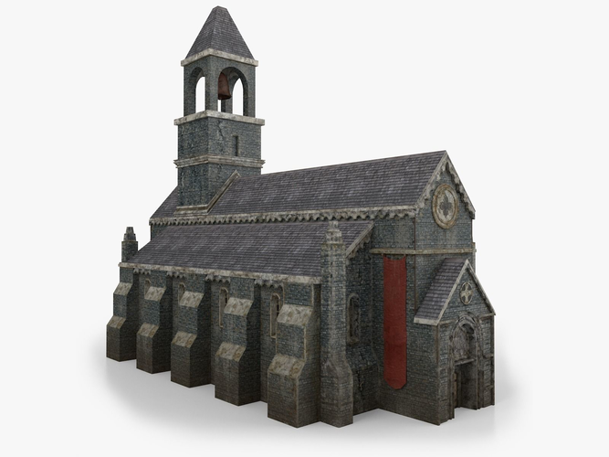 Lowpoly Church with Interior Low-poly 3D model