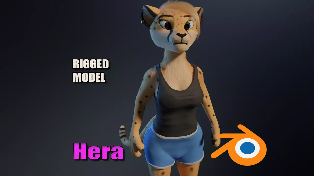 Hera Anthro Cheetah Low-poly 3D model