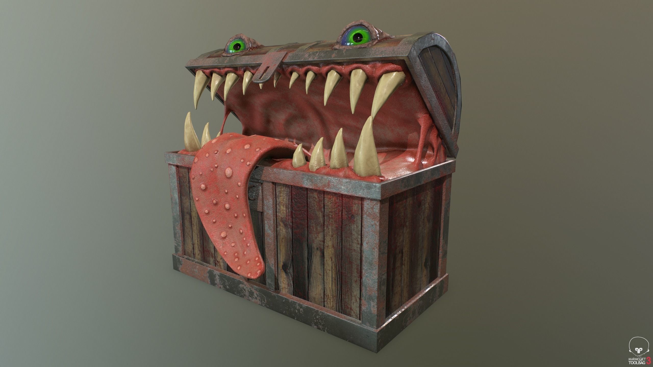 Monster chest PBR Low-poly 3D model_0