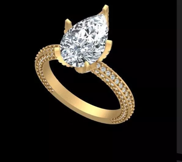Pear Diamond Pave Split Band Engagement Ring 3D print model