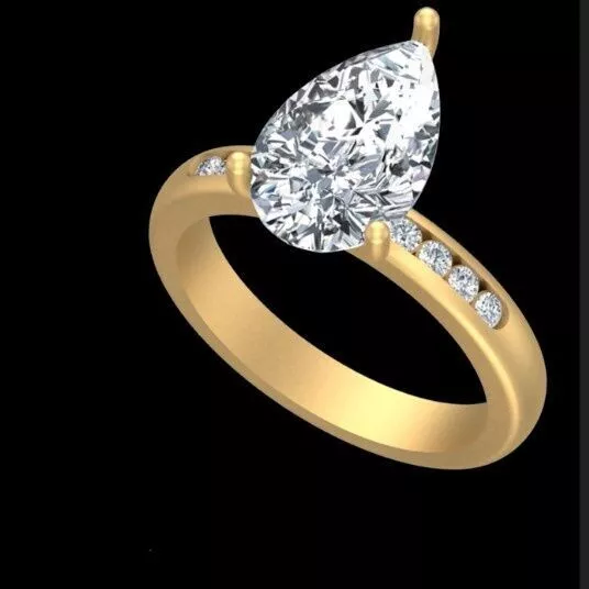 Pear Diamond Solitaire Channel Accent Engagement Ring Free 3D print model